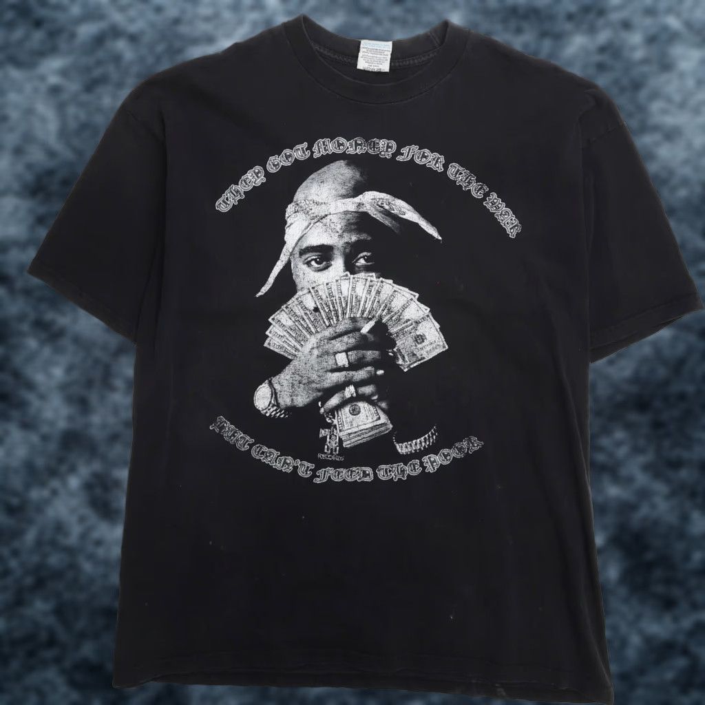 VINTAGE Tupac Hip Hop Shirt 3XL Men Black Cotton Short Sleeve Crew Neck 90s Rap Tee