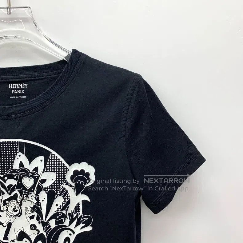 Hermes Hermes Black Floral Printed Cotton Round Neck Short Sleeve Size XXS / US 00 / IT 34 - 3 Thumbnail