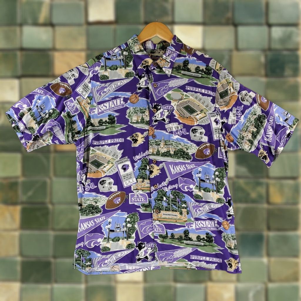 Reyn Spooner VINTAGE? (No) - Actually item is Reyn Spooner K-State Kansas State University Button Up Shirt Rayon Mens L Purple Short Sleeve Button Up Rayon Mens L Size US L / EU 52-54 / 3 - 1 Thumbnail