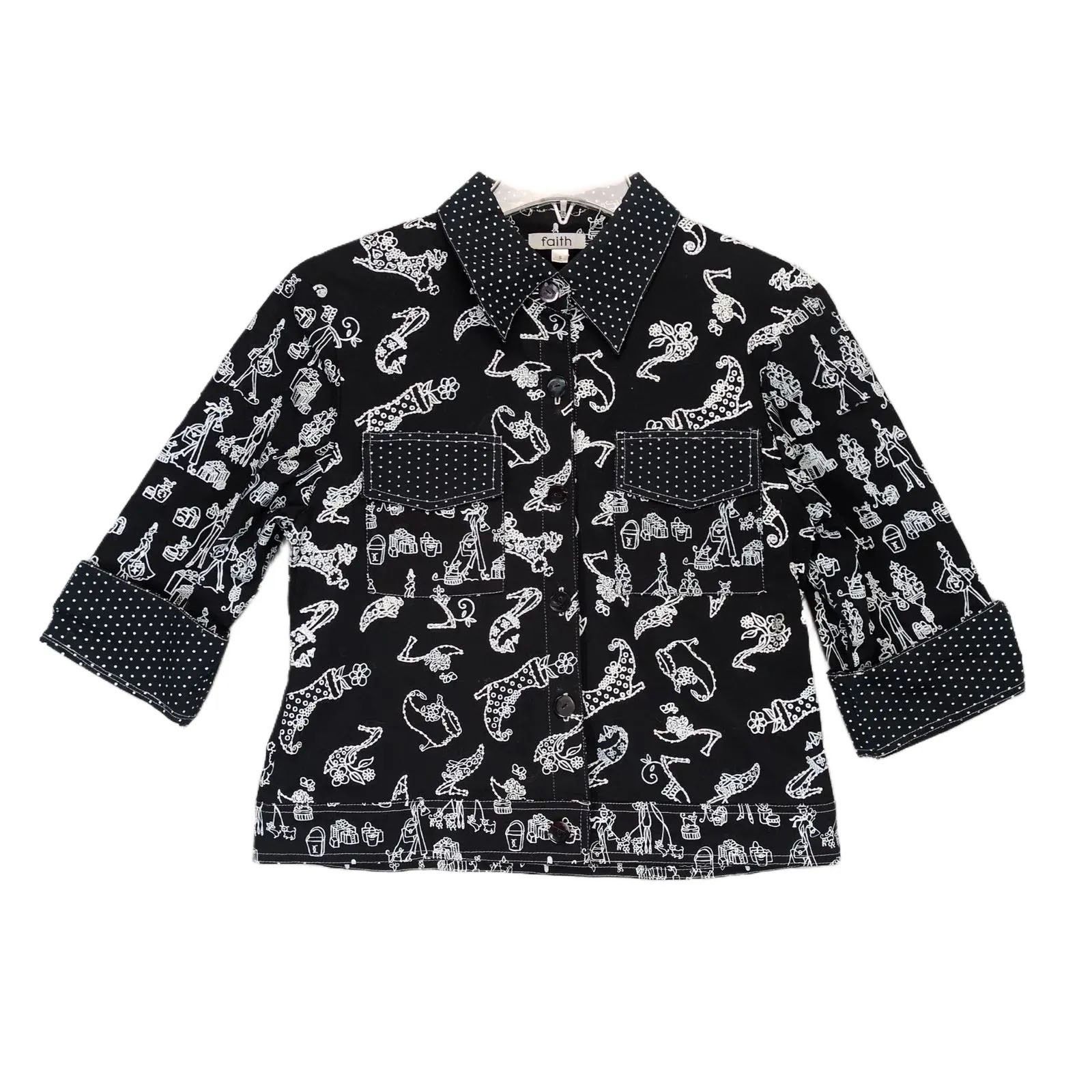 Vintage Faith Women's S Beaded Embellished Artsy Print Jacket Size S / US 4 / IT 40 - 1 Thumbnail