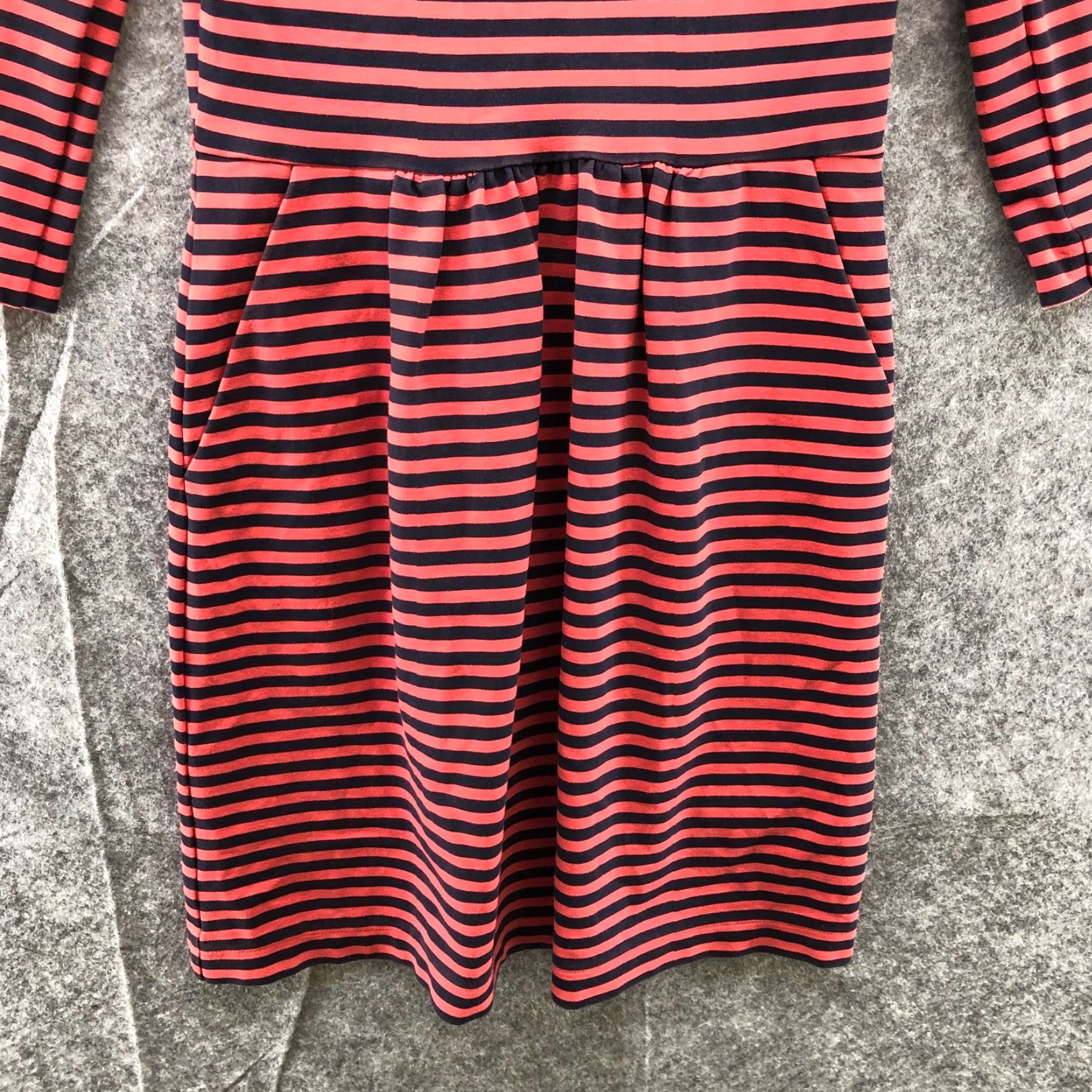J.Crew J.CREW Dress Striped 3/4 Sleeve Knit A-Line Knee Length Coral Navy Size 0 Womens Size XS / US 0-2 / IT 36-38 - 4 Thumbnail
