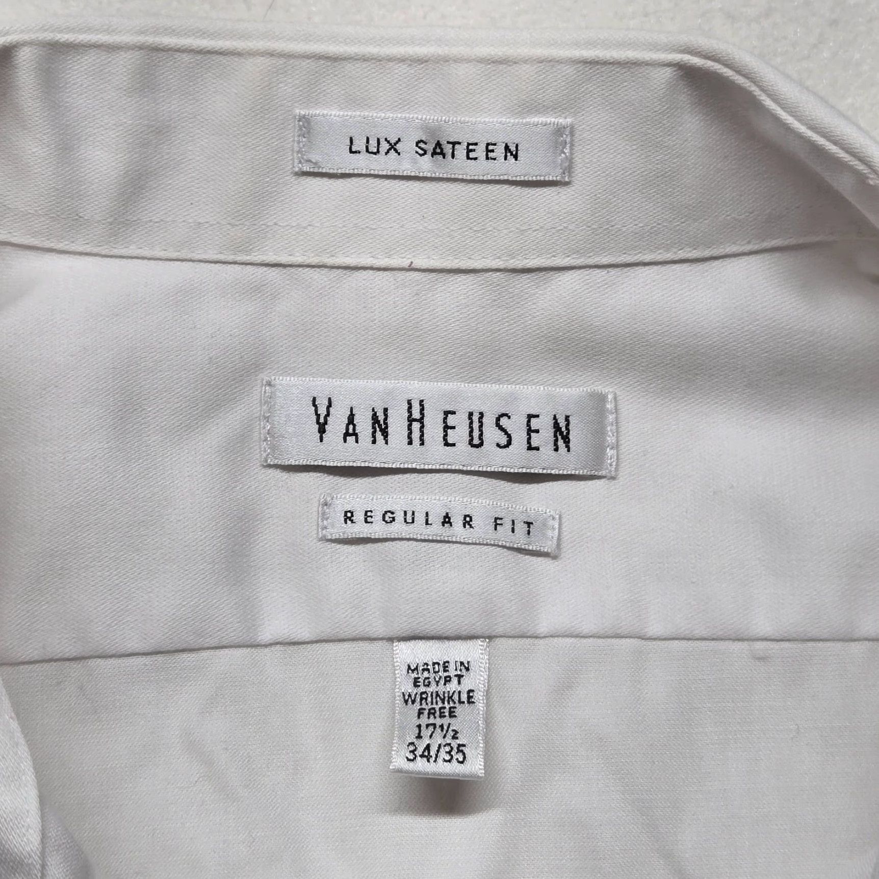 Van Heusen VINTAGE Van Heusen Dress Shirt Men's Regular Fit 17.5 White Cotton Blend Solid 90s Size 46R - 3 Thumbnail