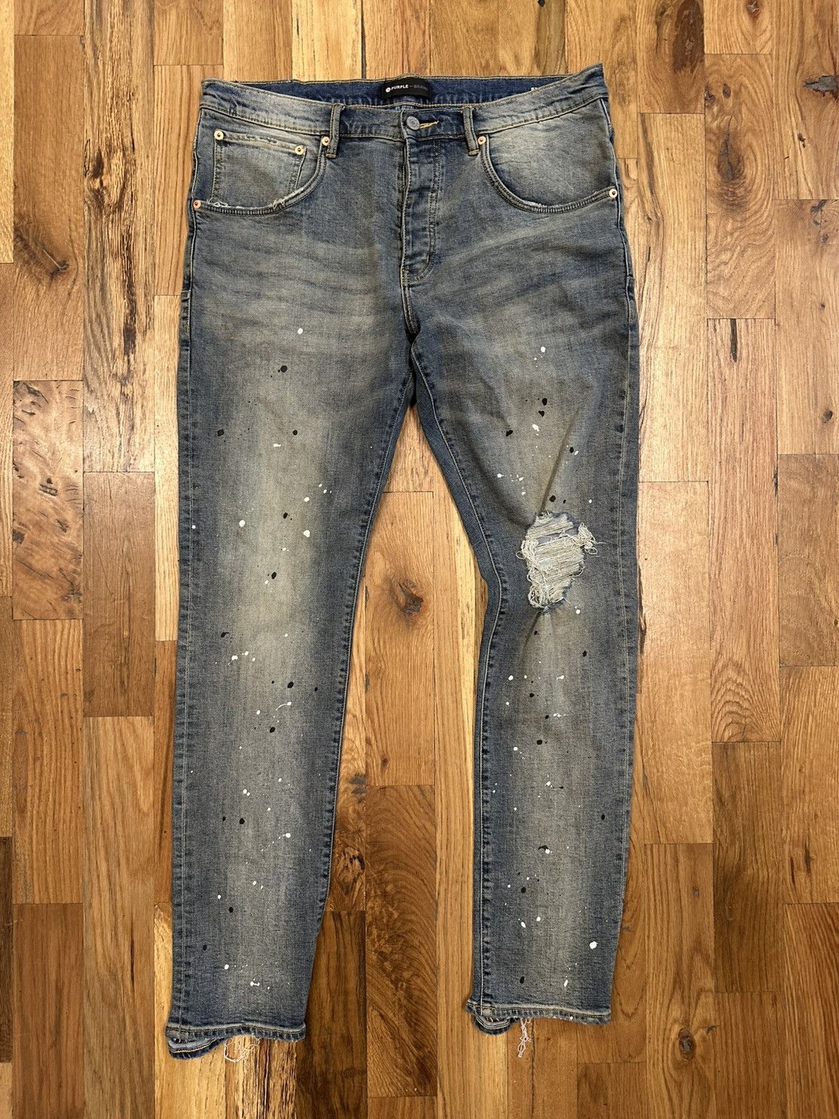 Purple Brand Purple Brand Knee Hole Paint Splatter Blue Denim Jeans Sz 36 Size US 36 / EU 52 - 1 Thumbnail
