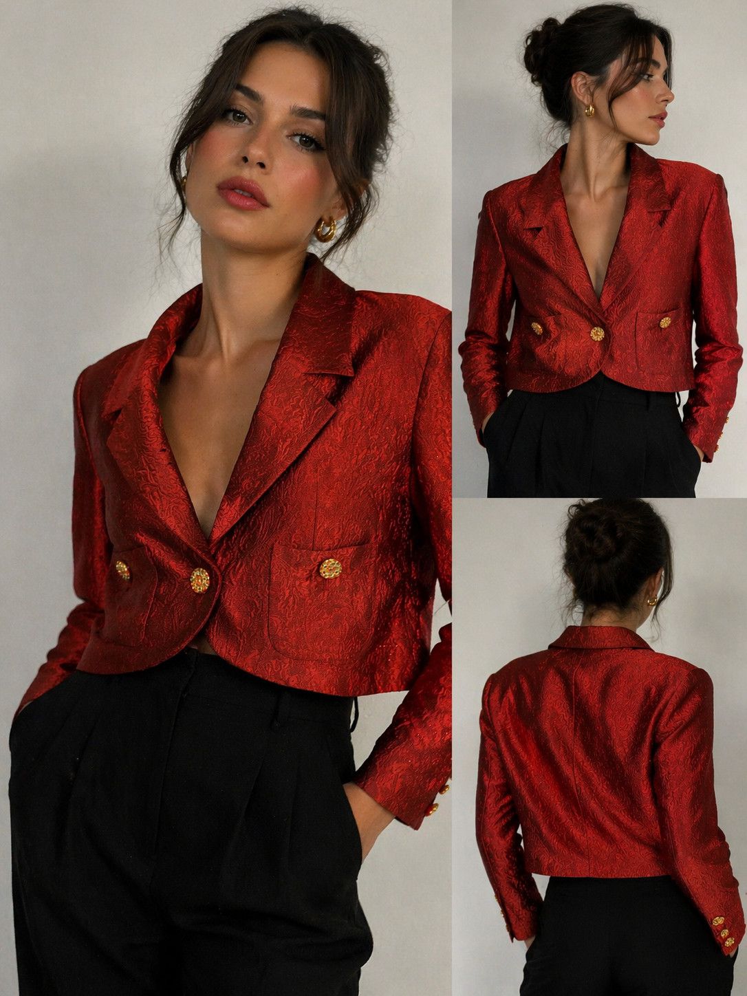 Yves Saint Laurent Yves Saint Laurent Rive Gauche Red Brocade Jacket Size XL / US 12-14 / IT 48-50 - 2 Thumbnail