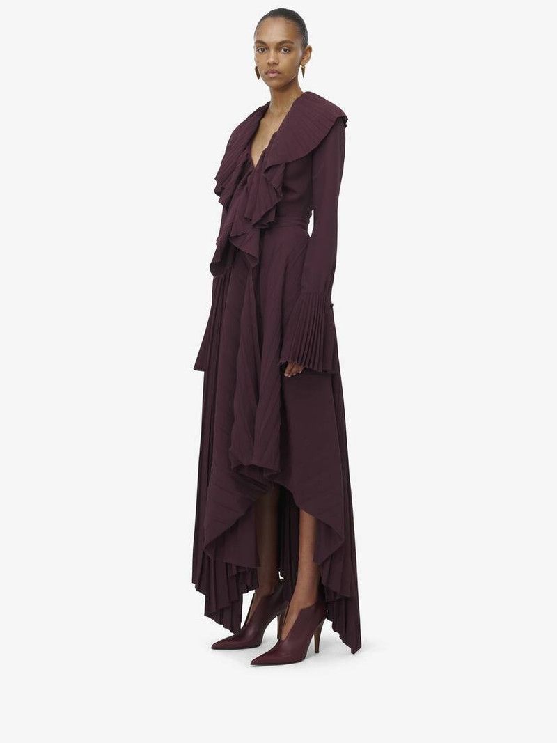Alexander McQueen o1srvl11e0226 Asymmetric Pleated Skirt In Burgundy Size 27" / US 4 / IT 40 - 4 Thumbnail