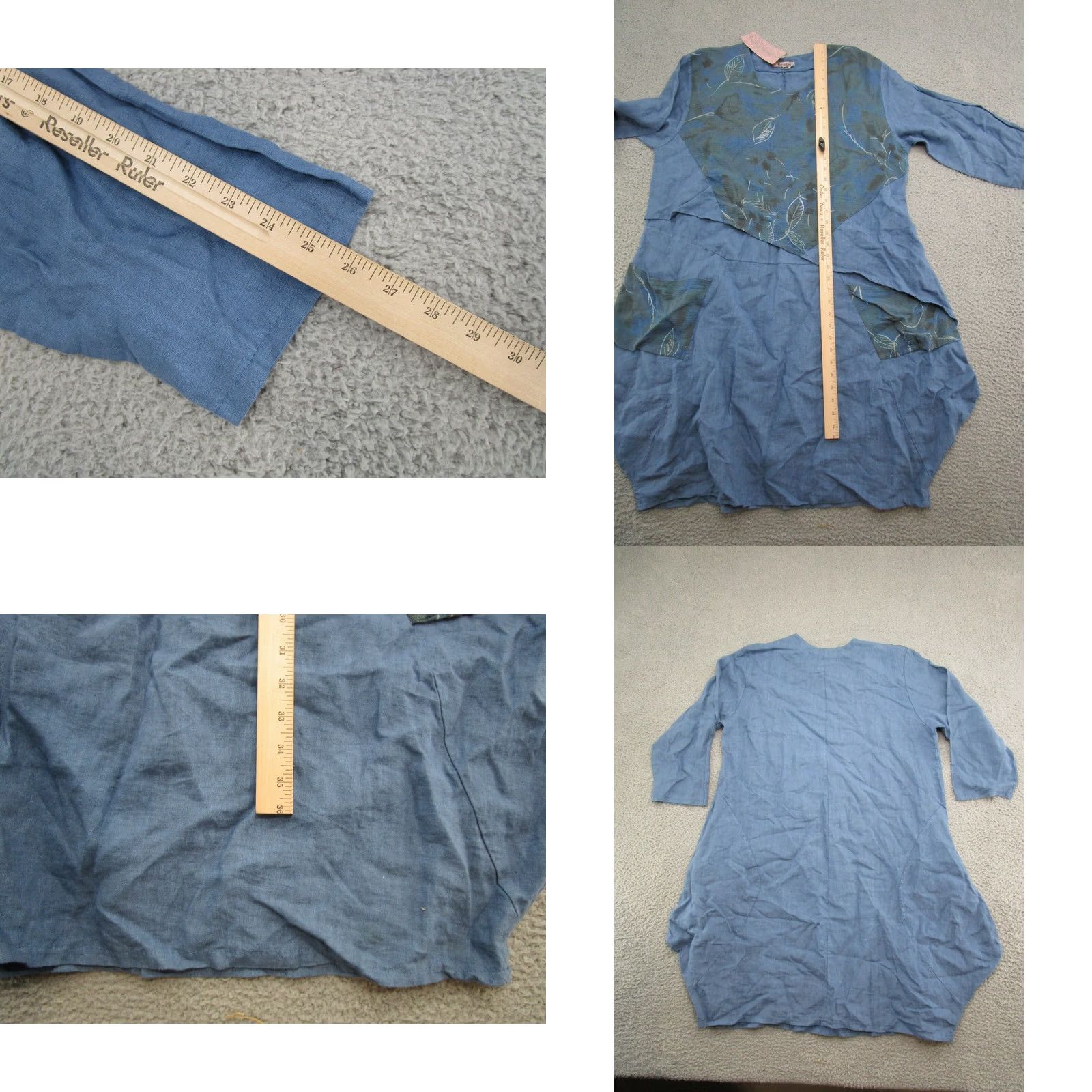 Vintage Obsession Floral Linen Tunic Dress Blue READ Womens One Size Long Shirt Dress Italy Made Size ONE SIZE - 8 Thumbnail