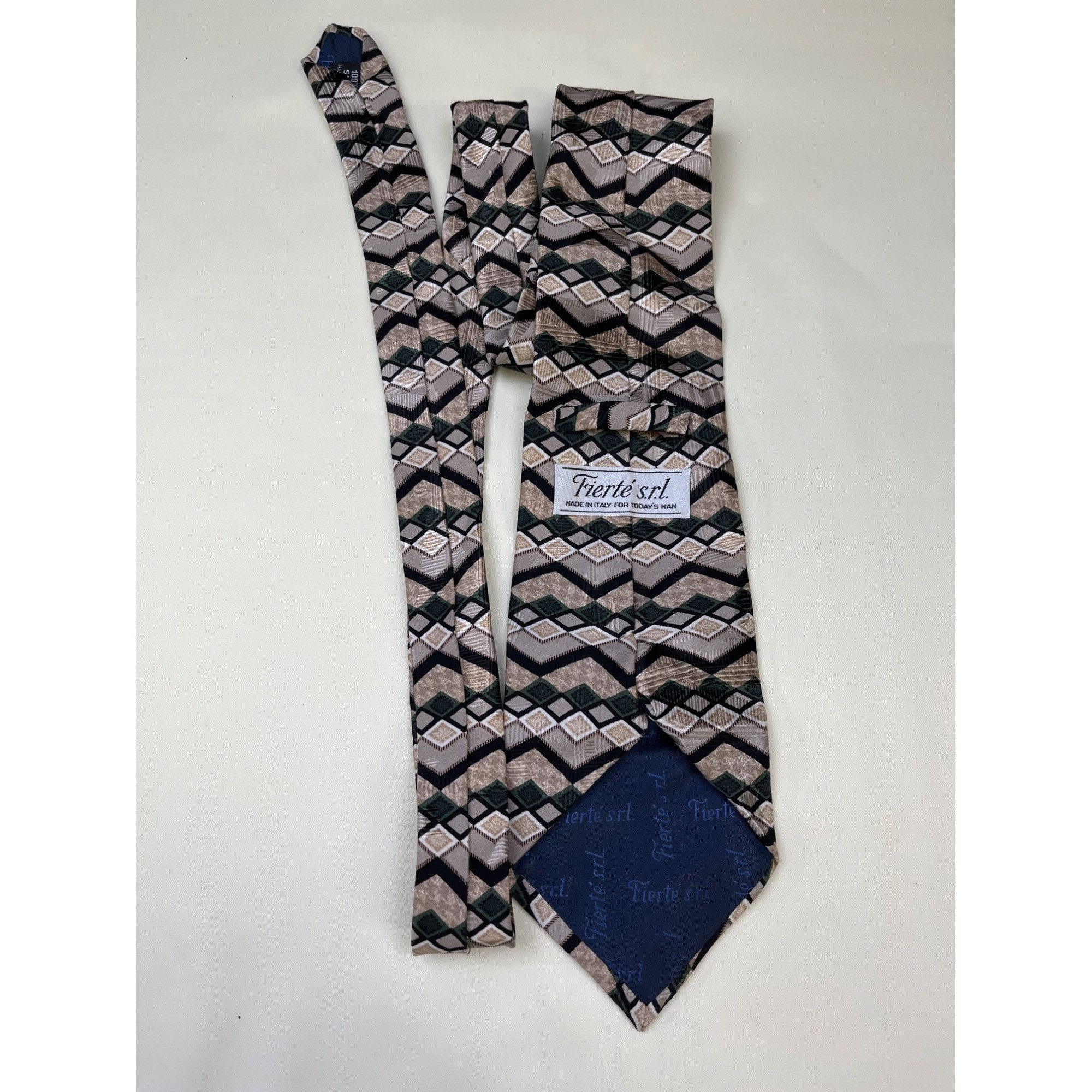 Other Fierte Srl Men's Tan Multicolor Tie/ Necktie 100% Silk 4" x Size ONE SIZE - 2 Thumbnail