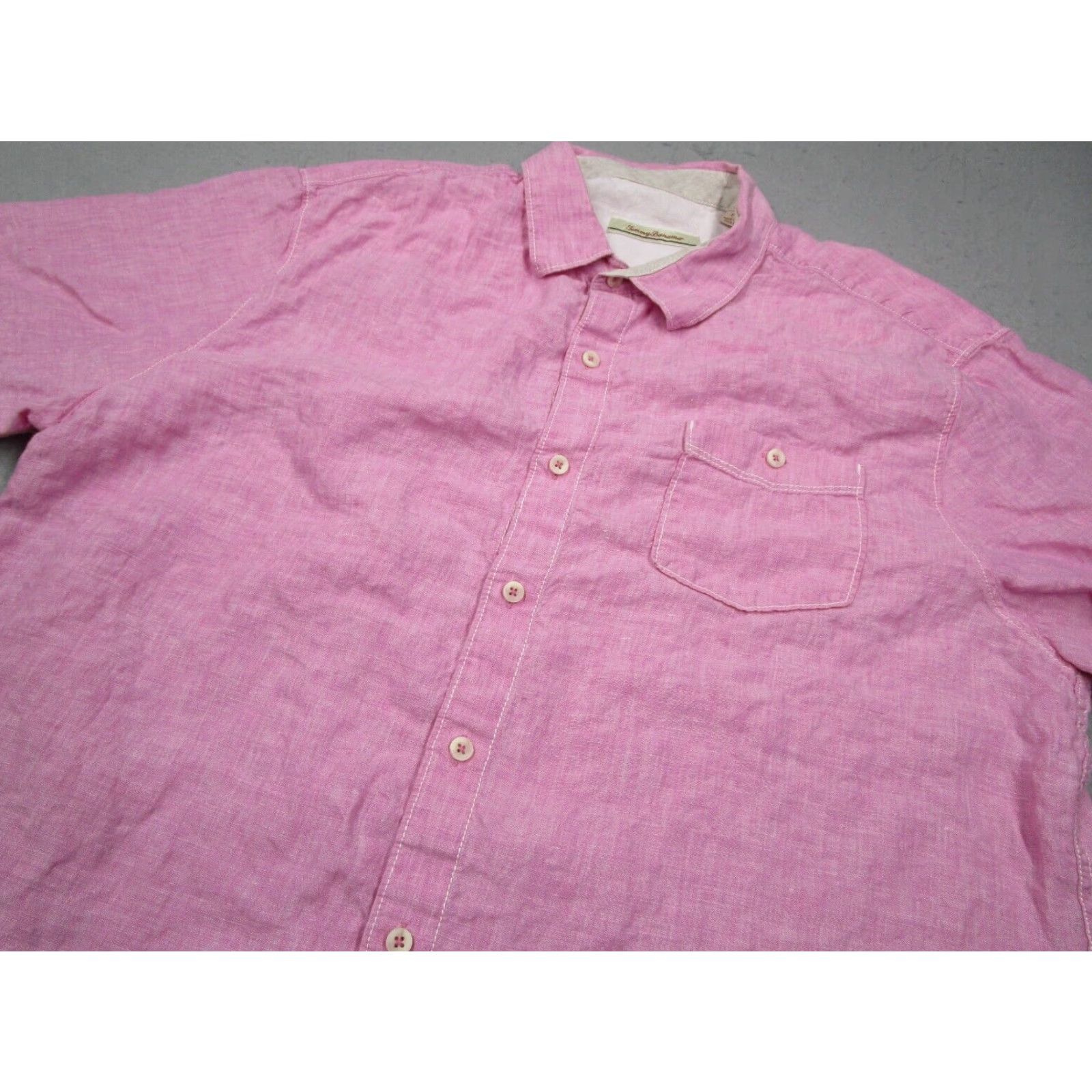 Tommy Bahama VINTAGE Tommy Bahama Shirt Mens XL Pink Linen Button-Up Hawaiian Tropical Beach Summer Casual Size US XL / EU 56 / 4 - 2 Thumbnail