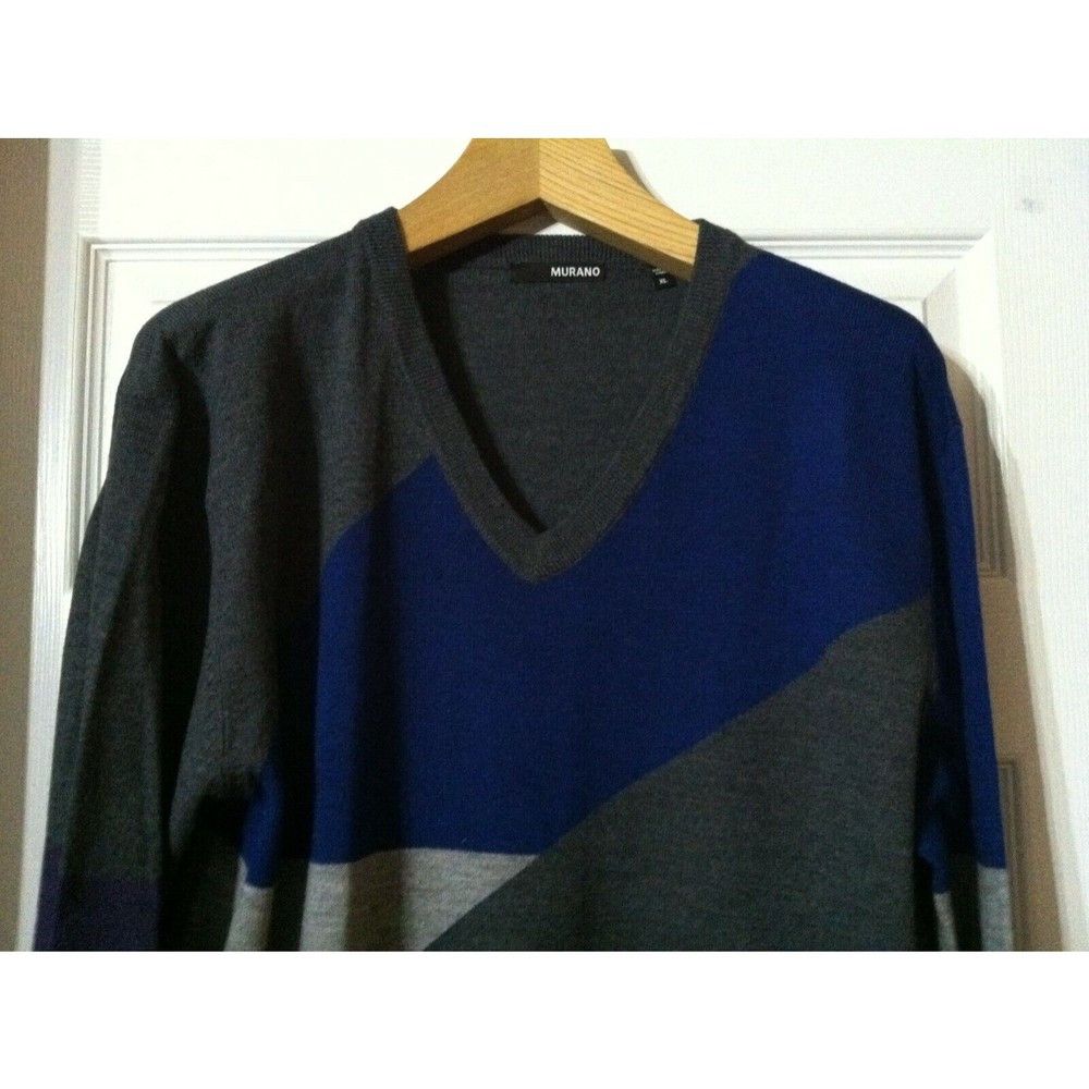 Murano MURANO MENS NEW GRAY 100%MERINO WOOL V-NECK SWEATER SIZE:XL Size US XL / EU 56 / 4 - 2 Thumbnail