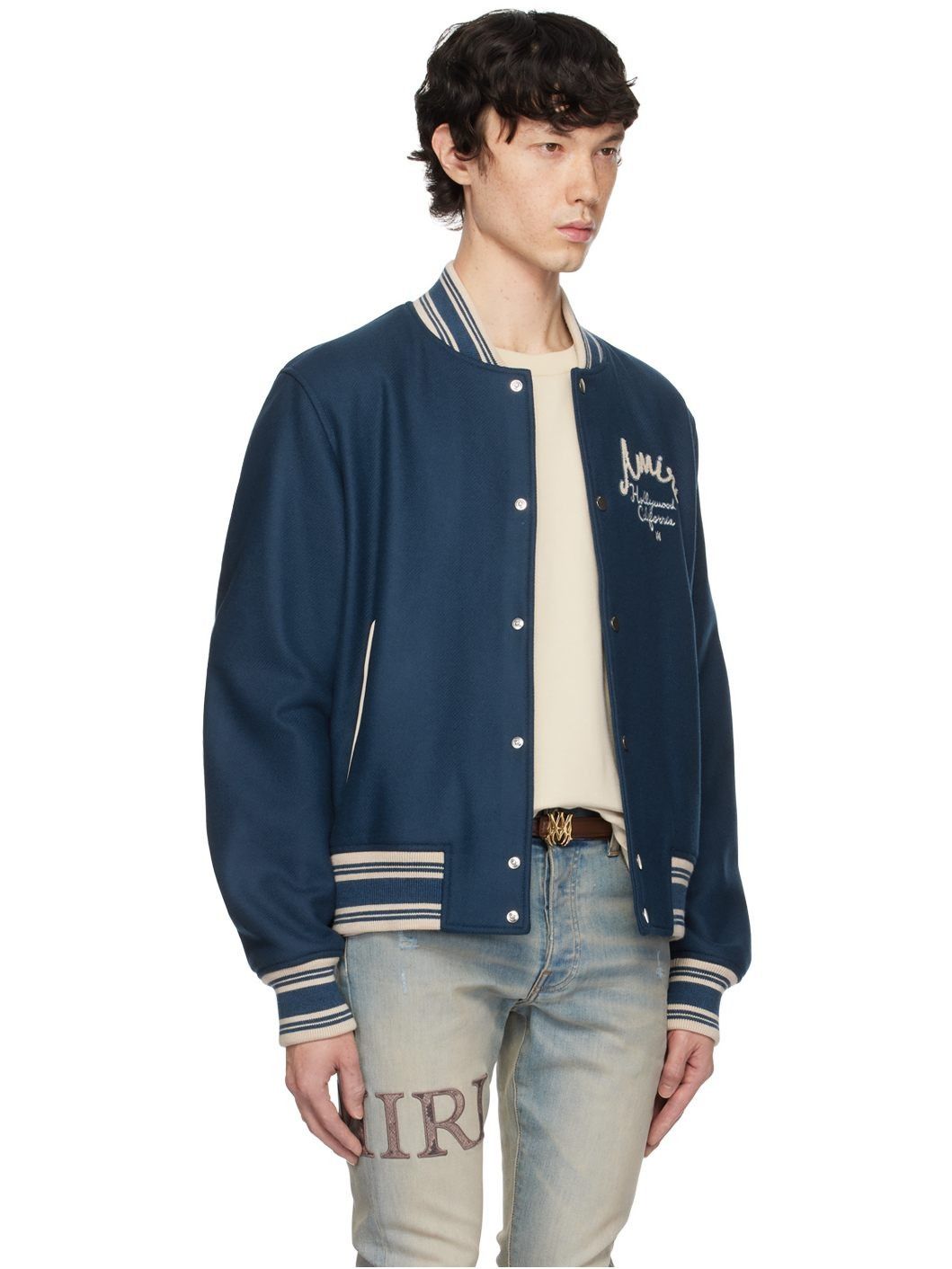 Amiri o1orln1125 Hollywood Bomber Jacket Blue/White Size US XL / EU 56 / 4 - 4 Thumbnail