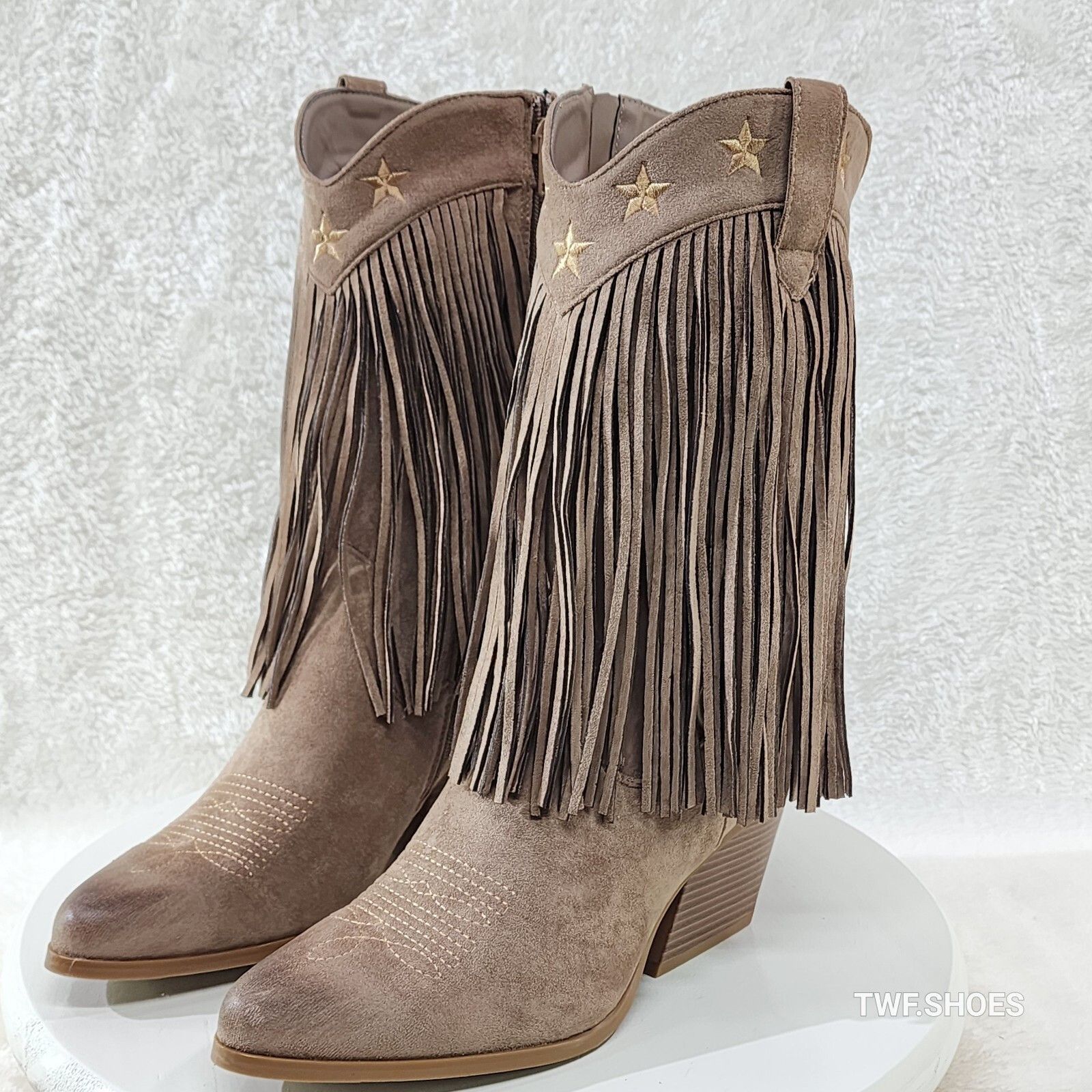 Other Dusty Mid Calf Coco Taupe Fringe Country Western Cowgirl Boo Size US 10 / IT 40 - 9 Thumbnail