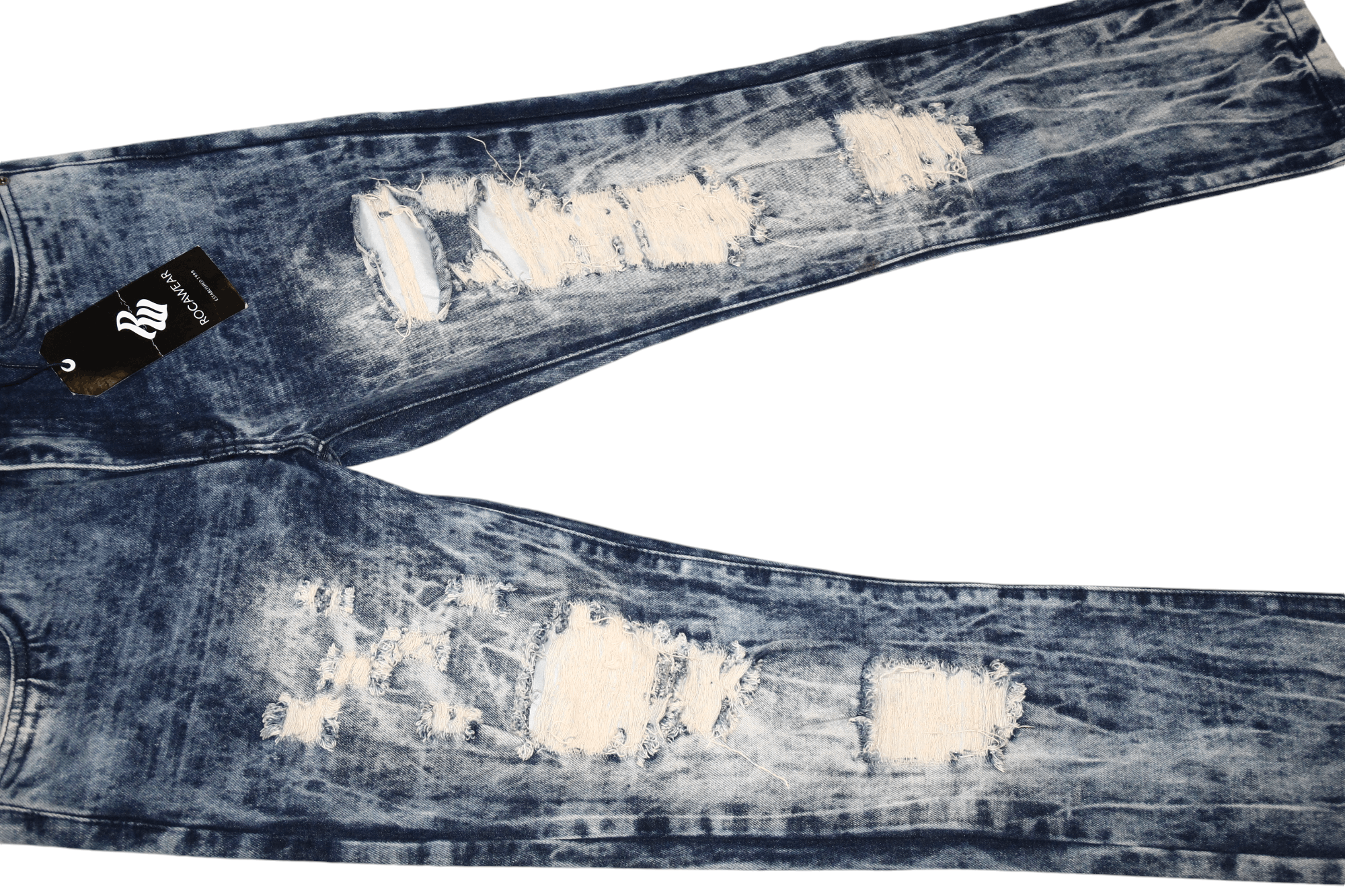 Rocawear 🔥Rockawear Dark Acid Wash Distressed Jeans Rhinestones Trim Size US 34 / EU 50 - 10 Thumbnail