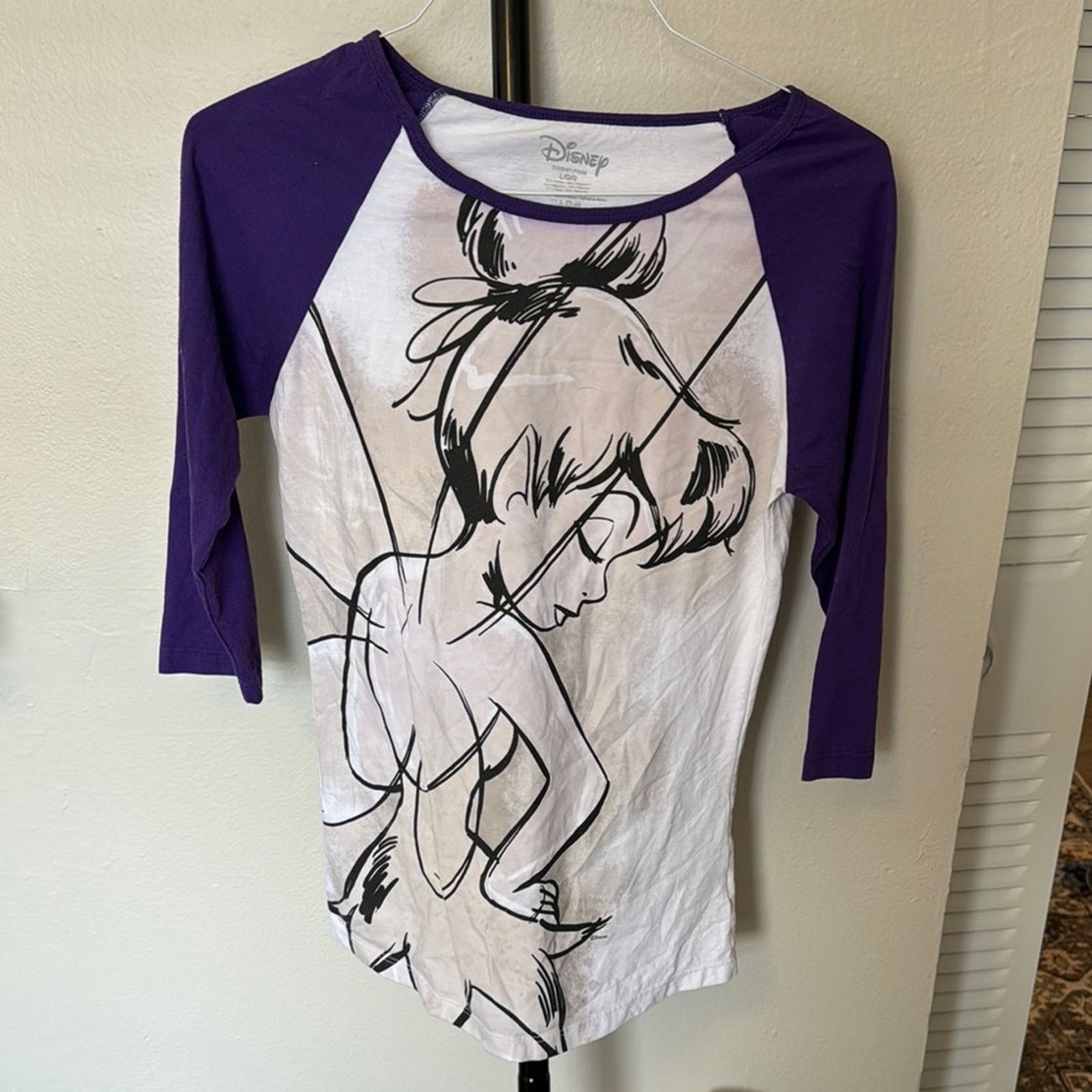 Disney Disney Purple and White Tinker Bell Raglan Tee Size L / US 10 / IT 46 - 1 Preview