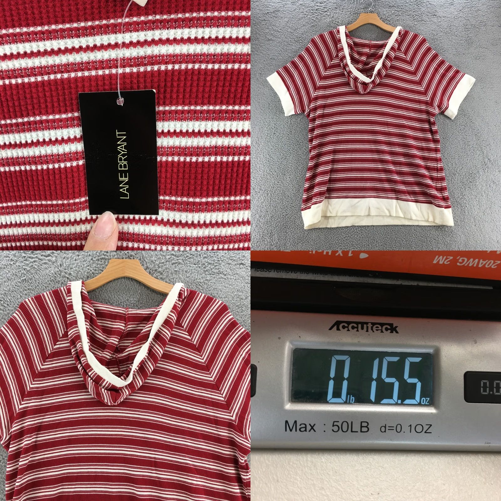 Vintage Venezia Hooded Tee Tshirt Red Striped Cotton Blend V Neck Knit NWT Womens Size 22/24 Size 3XL / US 20-22 - 8 Thumbnail