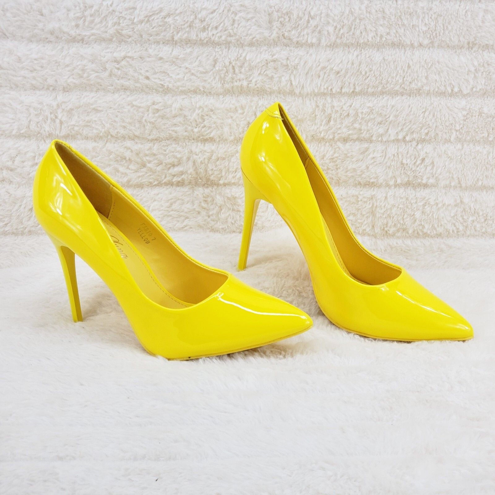 Other Fabio Bright Yellow Patent High Heel Shoes Pointy Toe Pump 7 Size US 10 / IT 40 - 6 Thumbnail