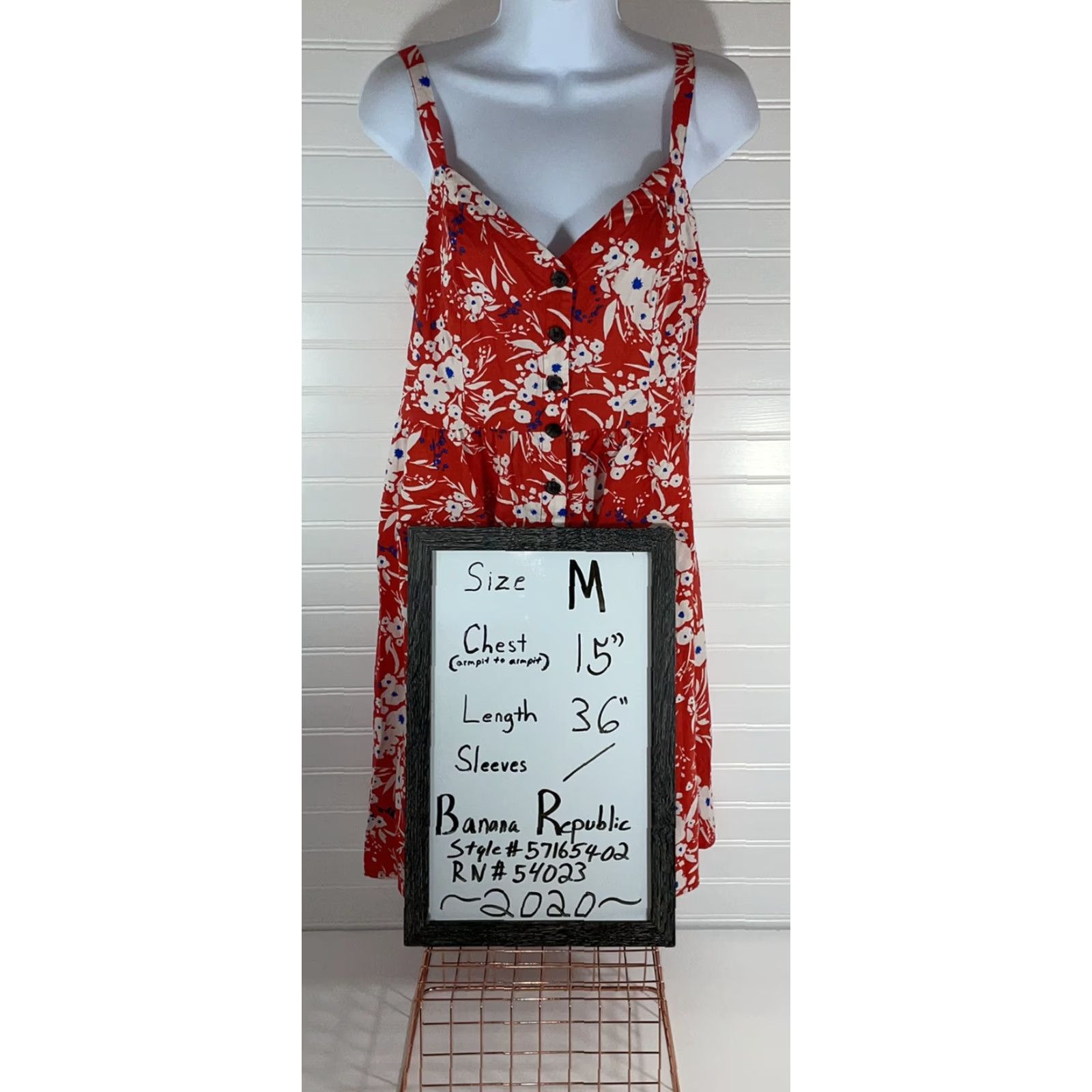 Banana Republic BANANA REPUBLIC Red Floral dress V-Neck Adjustable Straps Medium M Womens Sleeveless Sundress 2020s Short Knee-Length Size M / US 6-8 / IT 42-44 - 2 Thumbnail