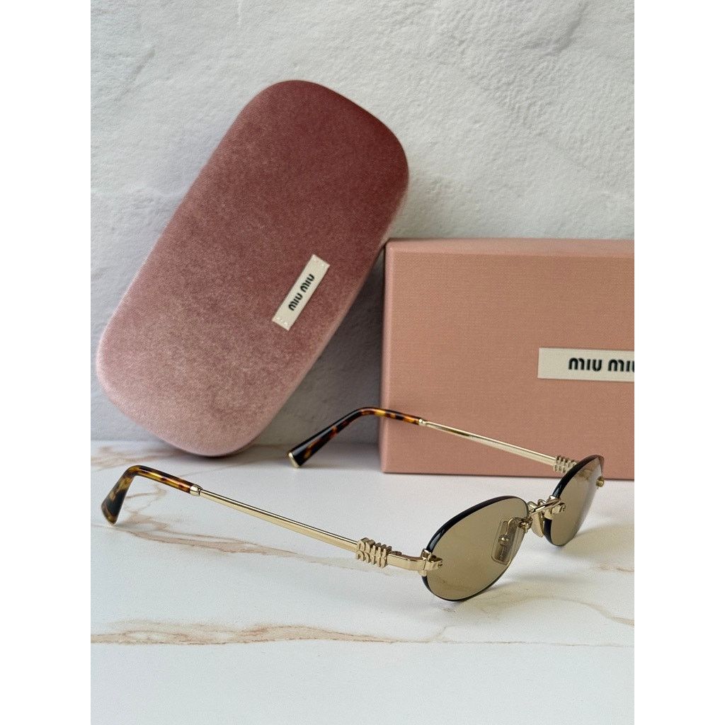 Miu Miu NEW Miu Miu MU A54S Rimless Sunglasses in Gold Yellow $578 Size ONE SIZE - 5 Thumbnail