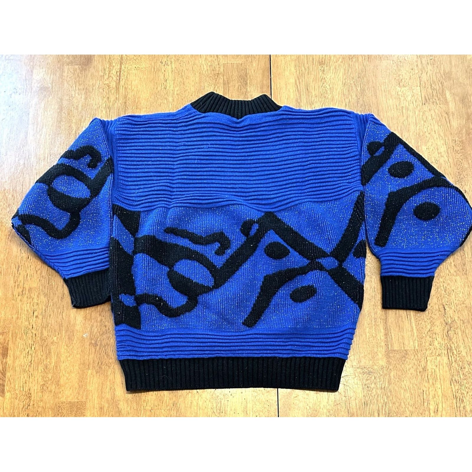 Vintage VINTAGE Blue Geometric Knit Sweater Medium Women's Textured Glitter Groovy 90s Size M / US 6-8 / IT 42-44 - 3 Thumbnail