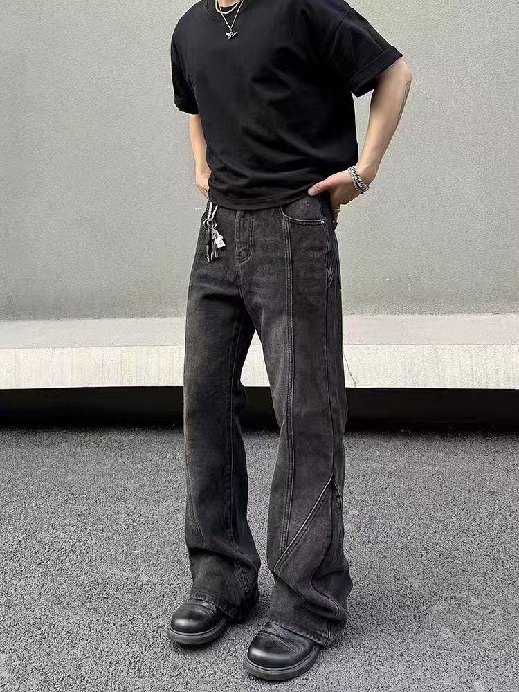 Japanese Brand × Jean Washed Black Spliced Micro Flare Straight Leg Jeans Size US 30 / EU 46 - 3 Thumbnail