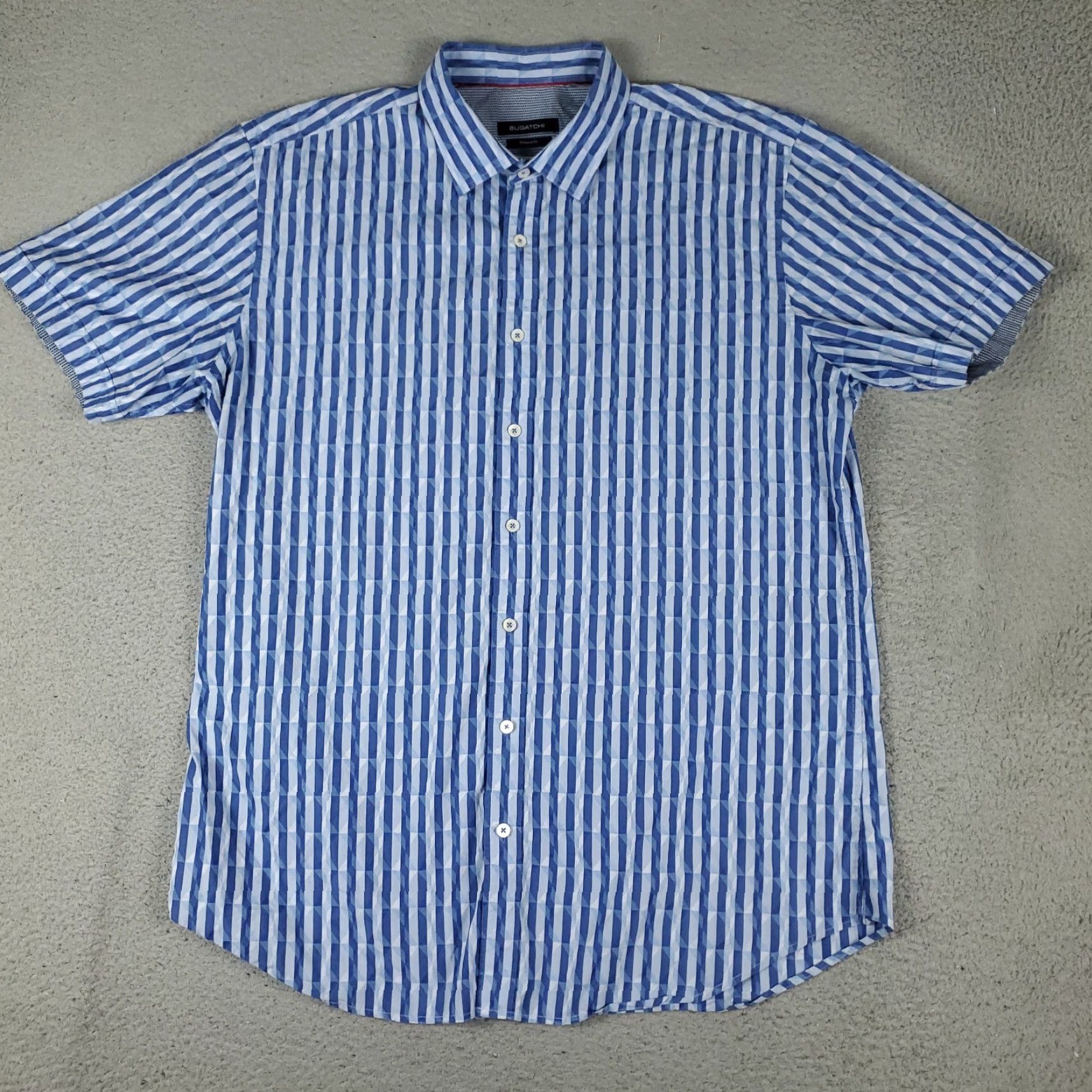 BUGATCHI VINTAGE Bugatchi Uomo Shirt Mens 2XL Blue Striped Button-Up Short Sleeve Casual Classic Modern Preppy Mens Size US XXL / EU 58 / 5 - 2 Thumbnail