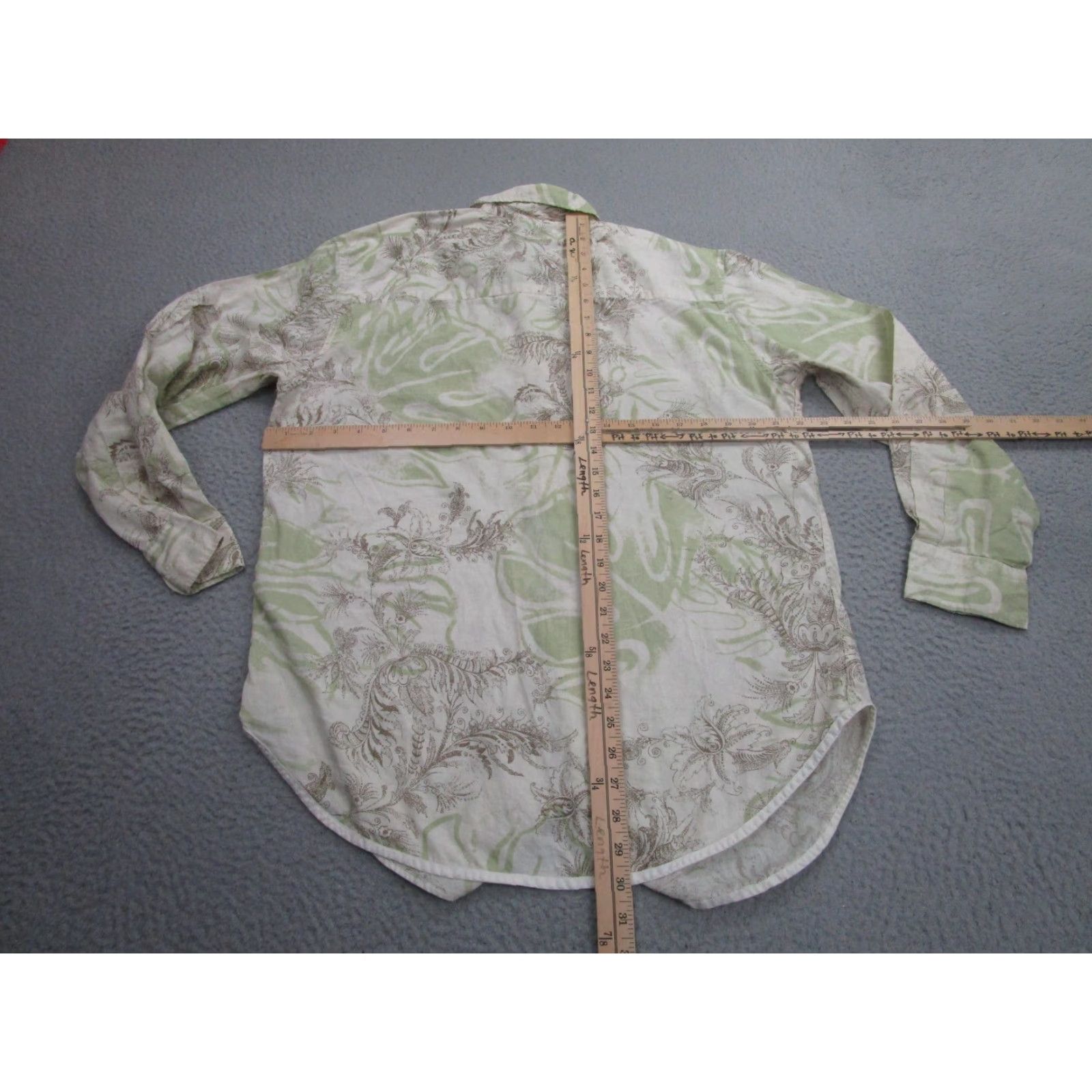 Vintage The J Peterman Company Shirt Mens Medium Green Beige Floral Button Up Cotton Size US M / EU 48-50 / 2 - 7 Thumbnail