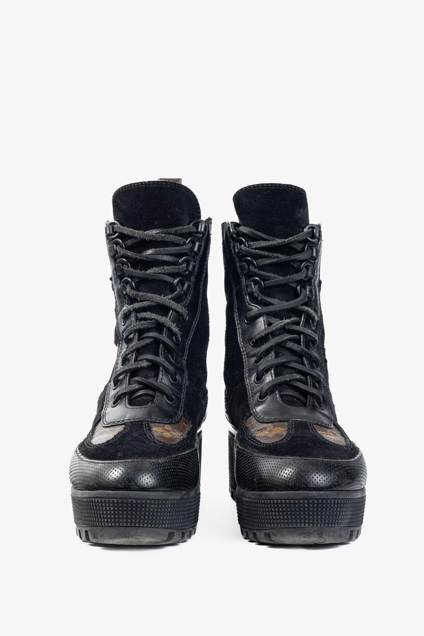 Louis Vuitton Louis Vuitton Laureate Black Suede & Monogram Patch Boots Size US 6.5 / IT 36.5 - 2 Thumbnail