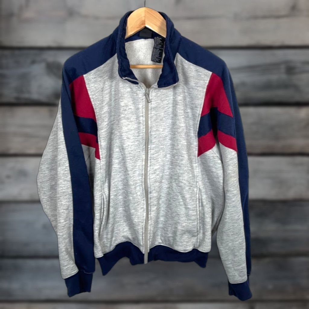 McGregor VINTAGE MacGregor Sweatshirt Adult XL Gray Striped Full Zip 80s 90s Hipster Retro Mens Size US XL / EU 56 / 4 - 1 Thumbnail