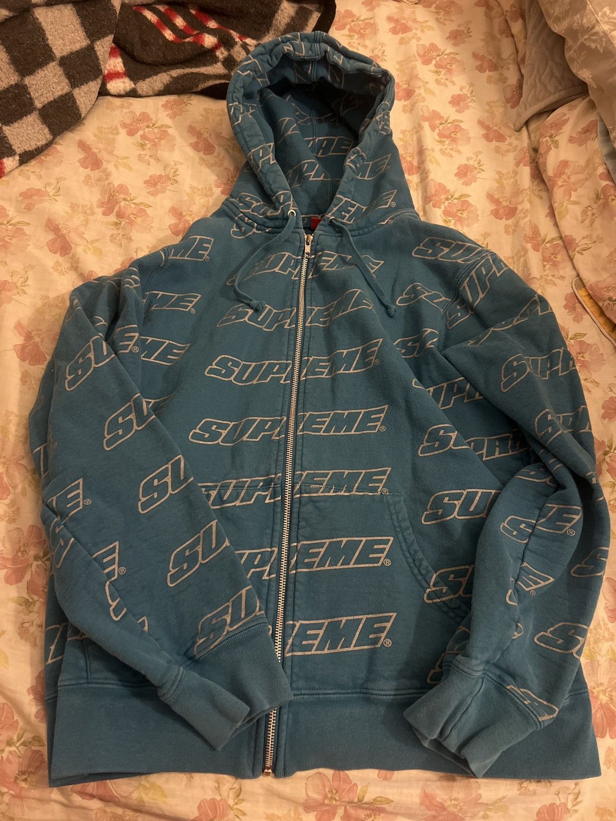 image of Supreme Repeat Zip Up in Cyan, Men's (Size Medium)