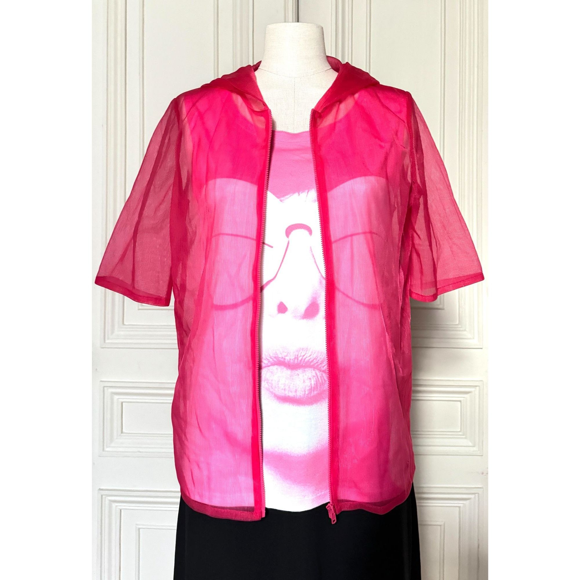 Courreges Pink “Eskimo Sunglasses” Tank Top + Sheer Pink Hoodie Size M / US 6-8 / IT 42-44 - 1 Thumbnail