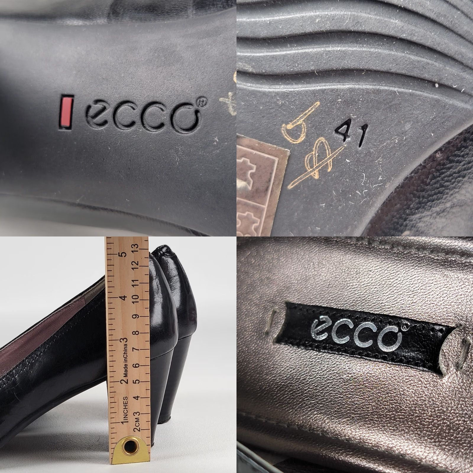 Ecco ECCO Black Leather Pumps Buckle Accents Women's Size 10/41 EU Pumps, Women, Heel, Black, Slip On, Med, Rubber Outsole, Leather Upper, Classic, 90s? Size US 10 / IT 40 - 8 Thumbnail