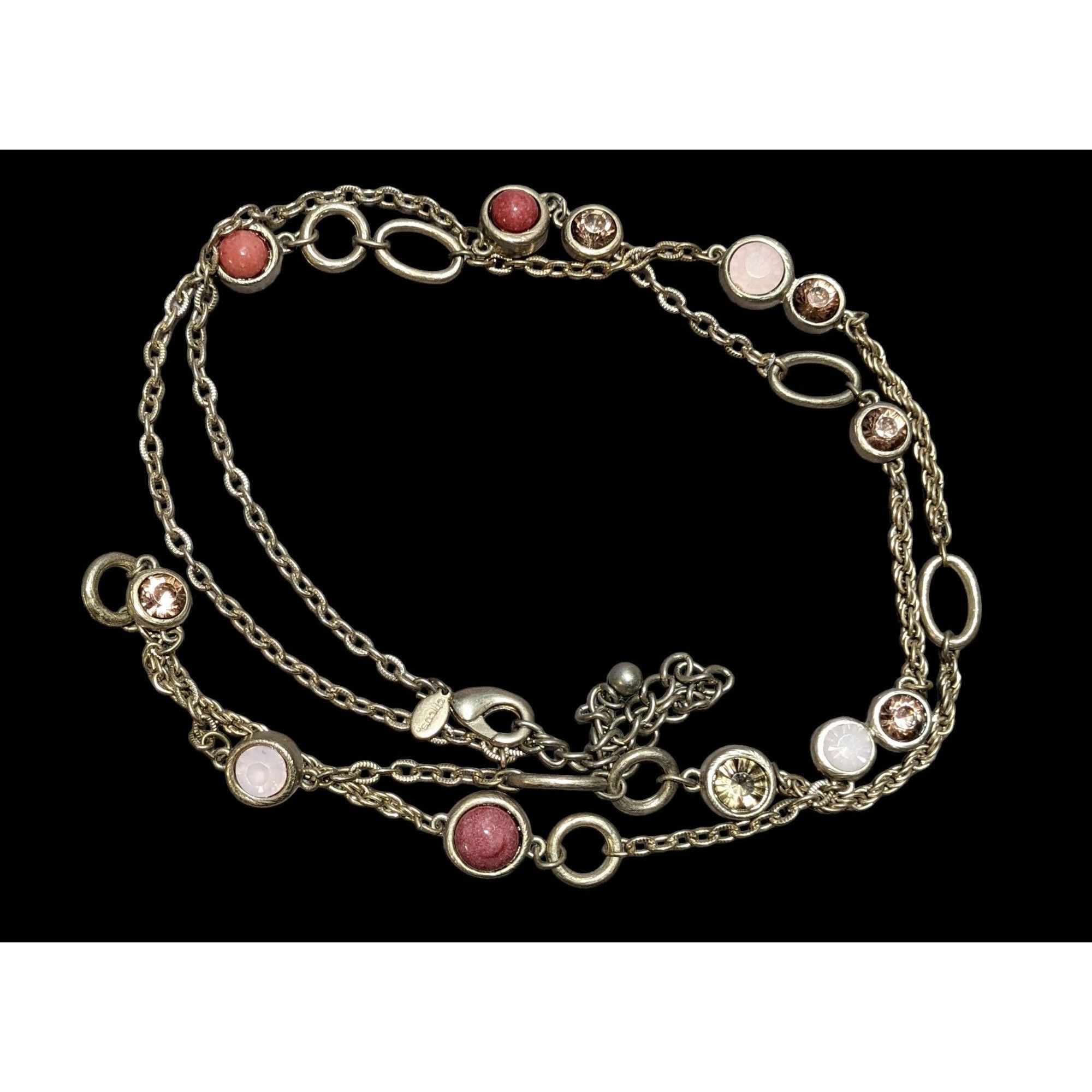 Chicos Chico's Pink And Gold Gemmed Opera Necklace Size ONE SIZE - 1 Thumbnail