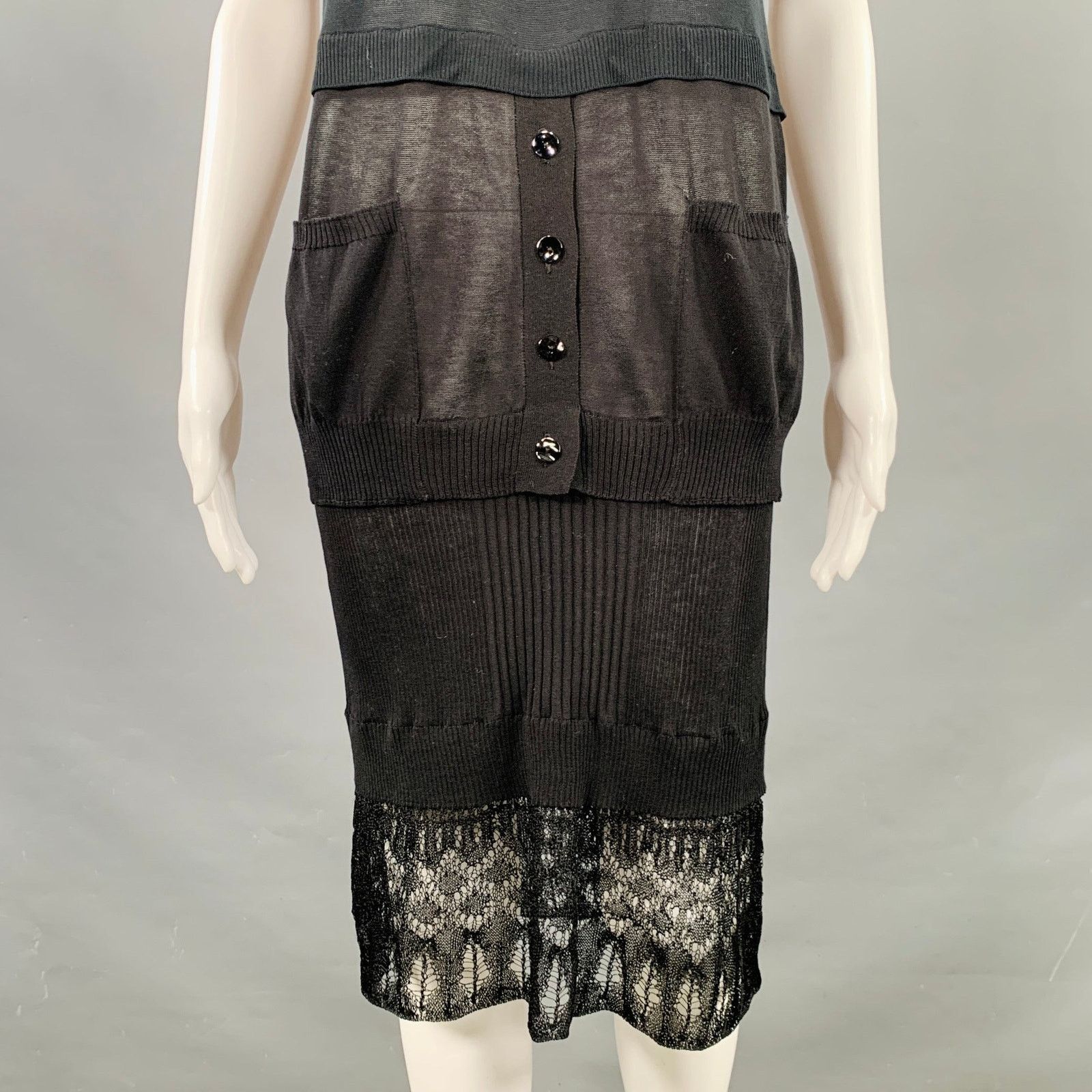 Jean Paul Gaultier JEAN PAUL GAULTIER Black Crochet Mixed Patterns Cowl Neck Size S / US 4 / IT 40 - 2 Thumbnail