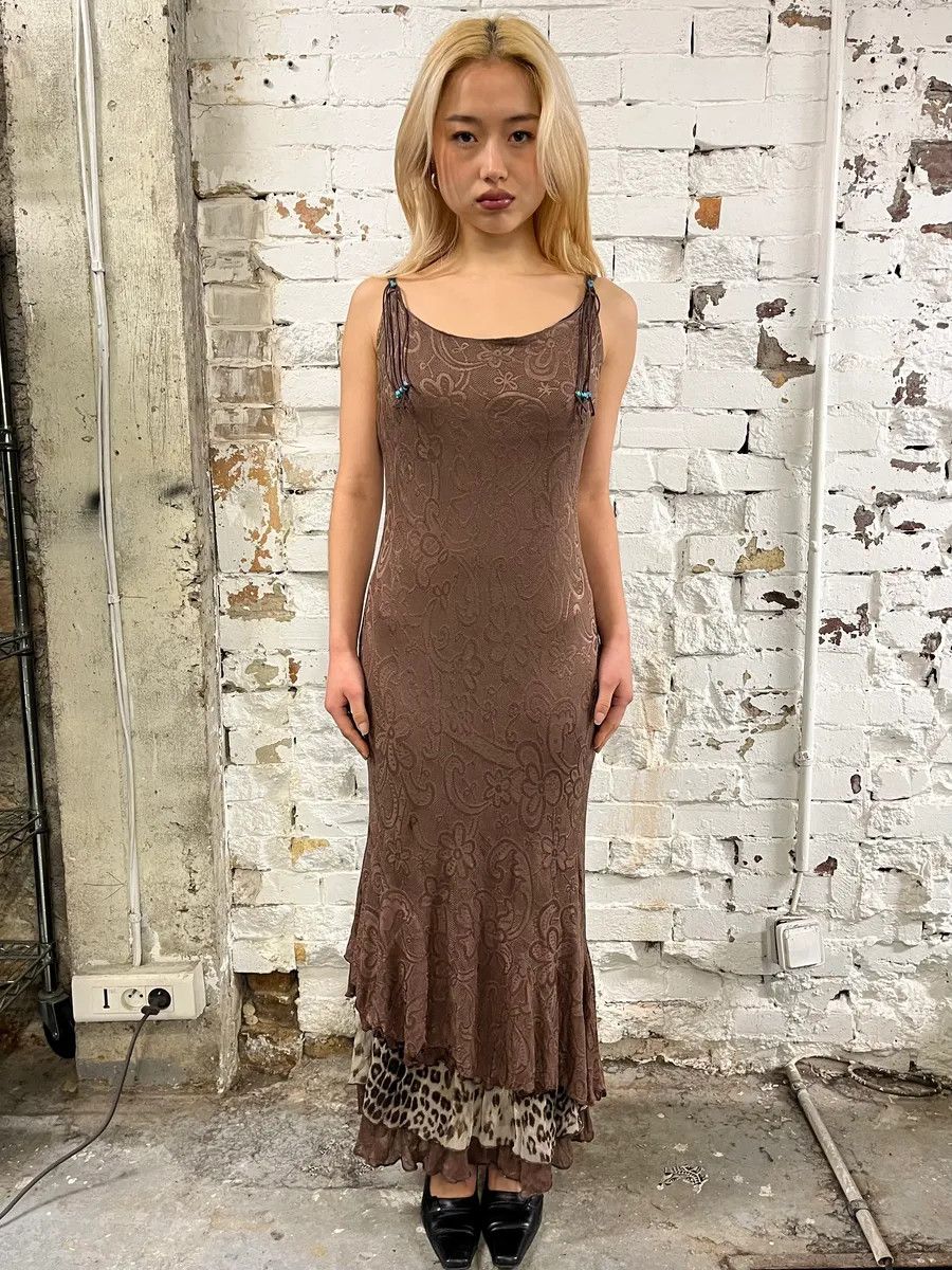 Roberto Cavalli 2000s Roberto Cavalli Class Brown Flowers & Leopard Dress Size M / US 6-8 / IT 42-44 - 1 Thumbnail