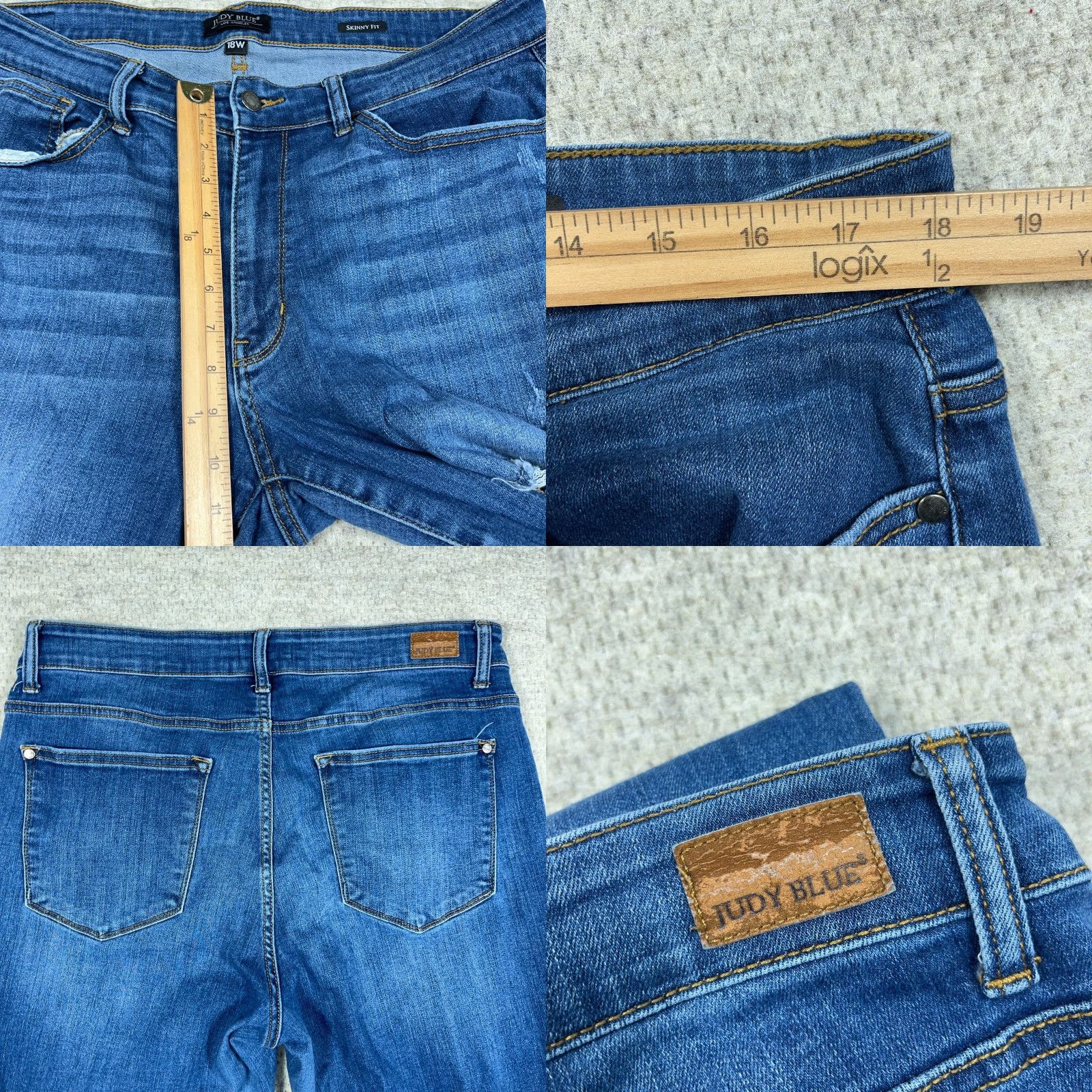 Vintage Judy Blue Jeans Women 18W Skinny Fit Med Wash Faded Stretch Distressed Plus Jeans Size 40" / US 18 - 9 Thumbnail
