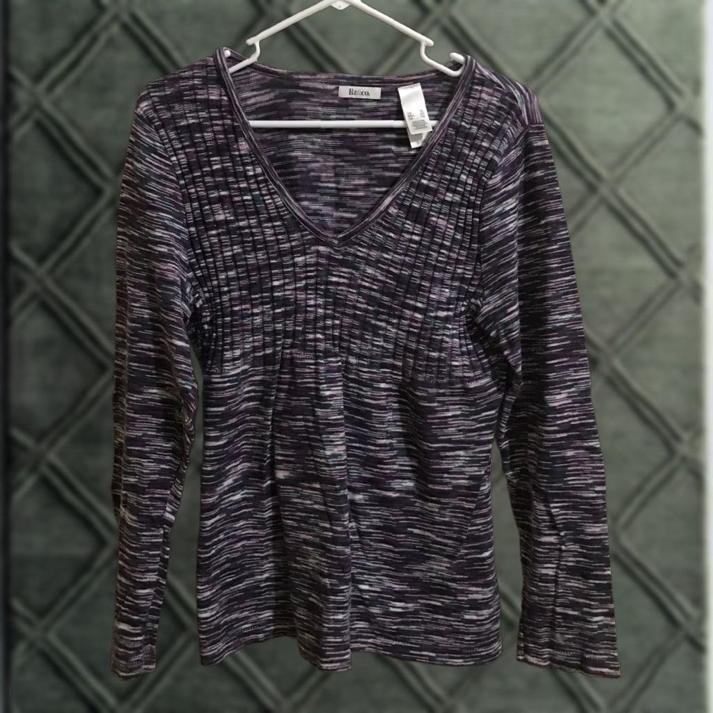 CO LIZ & CO Women’s Long Sleeve Shirt Purple Multi Color Patterned Knit Top B701 XL Multicolor Knit Top Ladies Blouse Mens? Size XL / US 12-14 / IT 48-50 - 1 Thumbnail