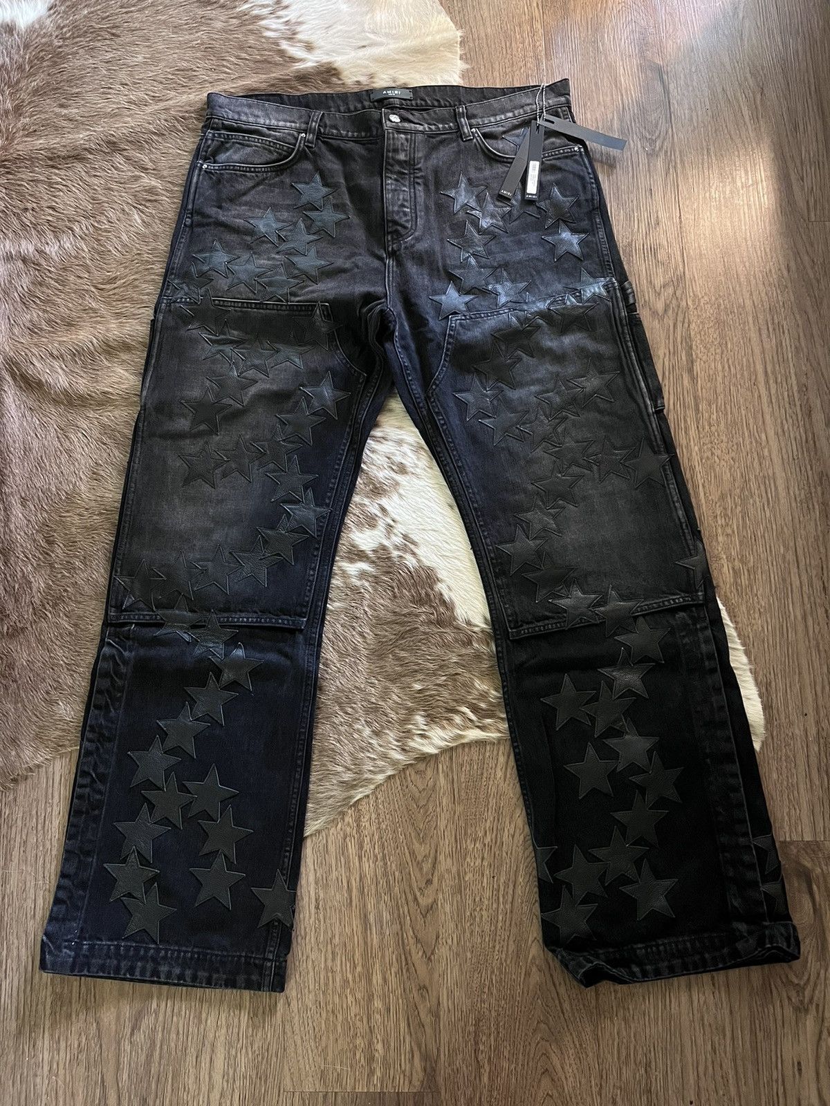 Amiri Amiri Chemist Black Leather Star Carpenter Jeans | Grailed
