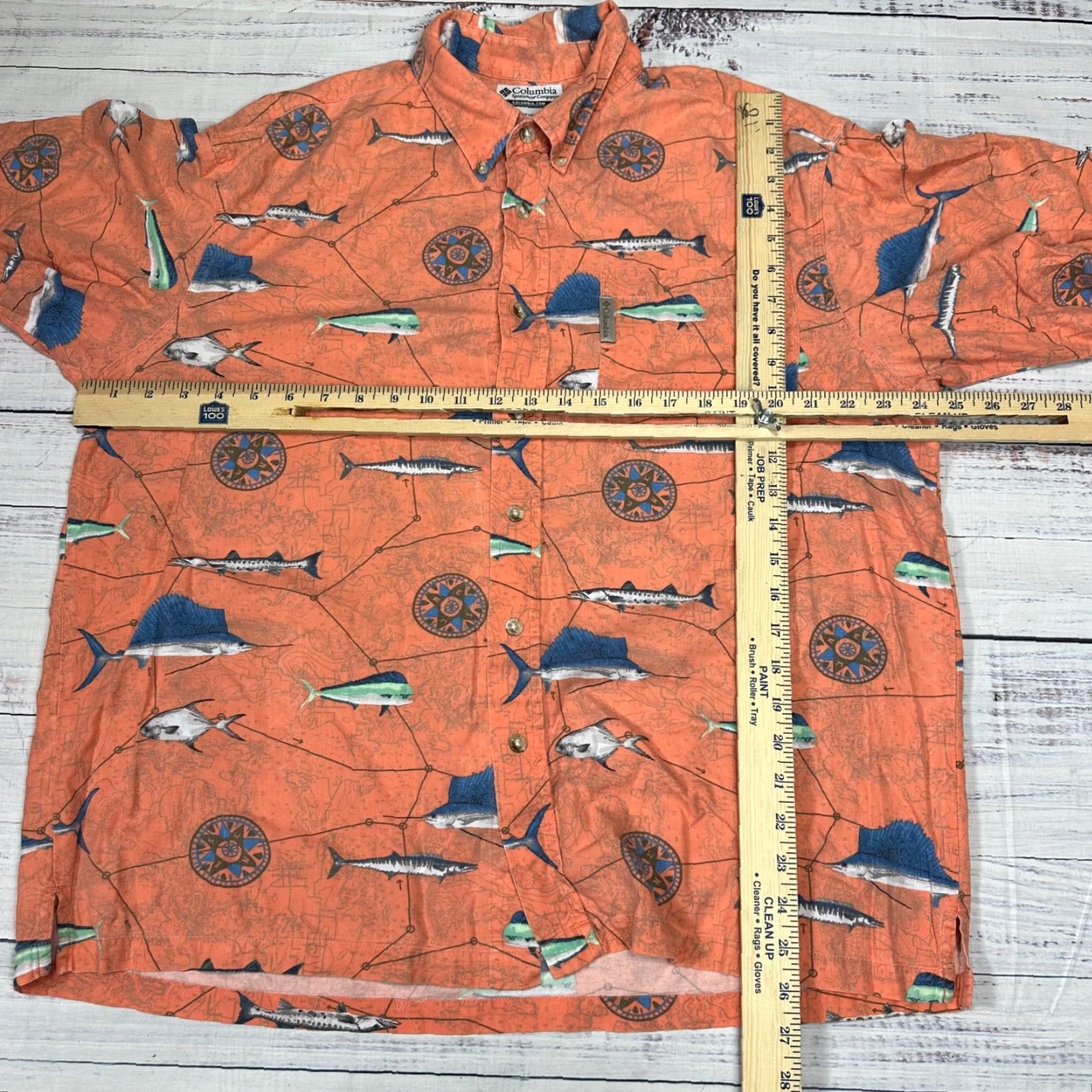Barracuda Columbia Mens Short Sleeve Button-Up Shirt L Orange Fish Print Marlin Barracuda Shirt Size US L / EU 52-54 / 3 - 2 Thumbnail