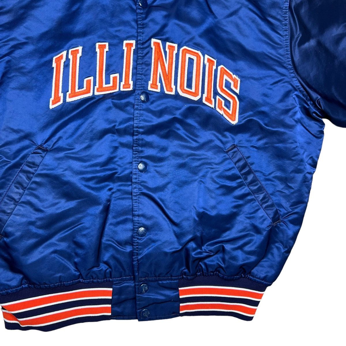 NCAA × Starter × Vintage Vintage 80s NCAA Fighting Illini Starter Satin Bomber Jacket Size US L / EU 52-54 / 3 - 8 Thumbnail