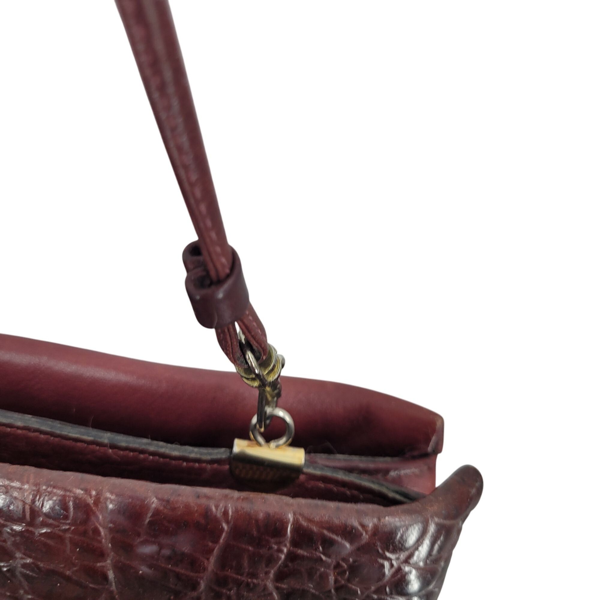Etienne Aigner Vtg Oxblood Burgundy Wine Leather Embossed Croc Convertible Size ONE SIZE - 10 Thumbnail
