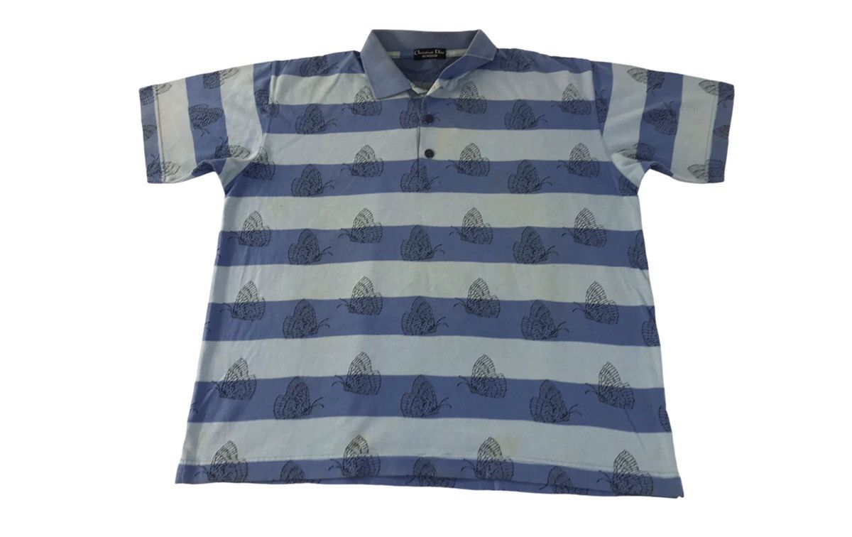 90s Christian Dior Monsieur Striped Butterfly Blue Polo Tee