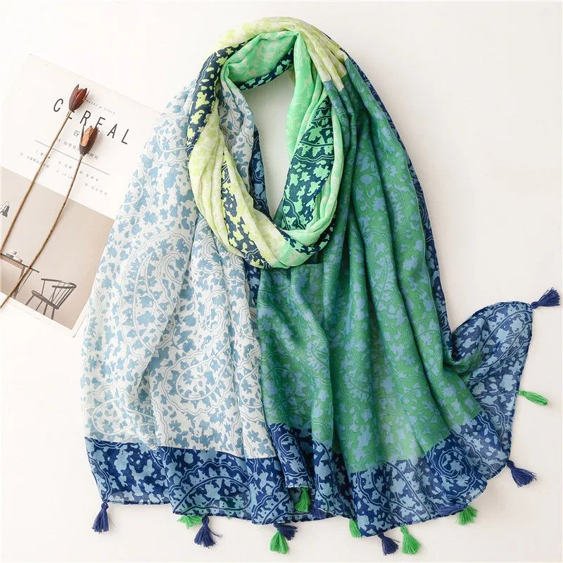 Japanese Brand × Vintage Floral Thin Tassel Viscose Shawl Scarf Lady Size ONE SIZE - 1 Thumbnail
