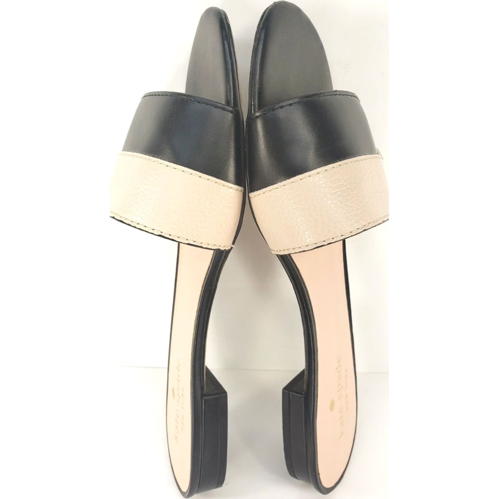 Vintage KATE SPADE 7.5B Slide Flat Sandals Pink Black Crossover Gold Ornaments Low Heel Womens Summer Dressy & Stylish Open Toe Leather Lined Slip On Casual Size US 8 / IT 38 - 7 Thumbnail