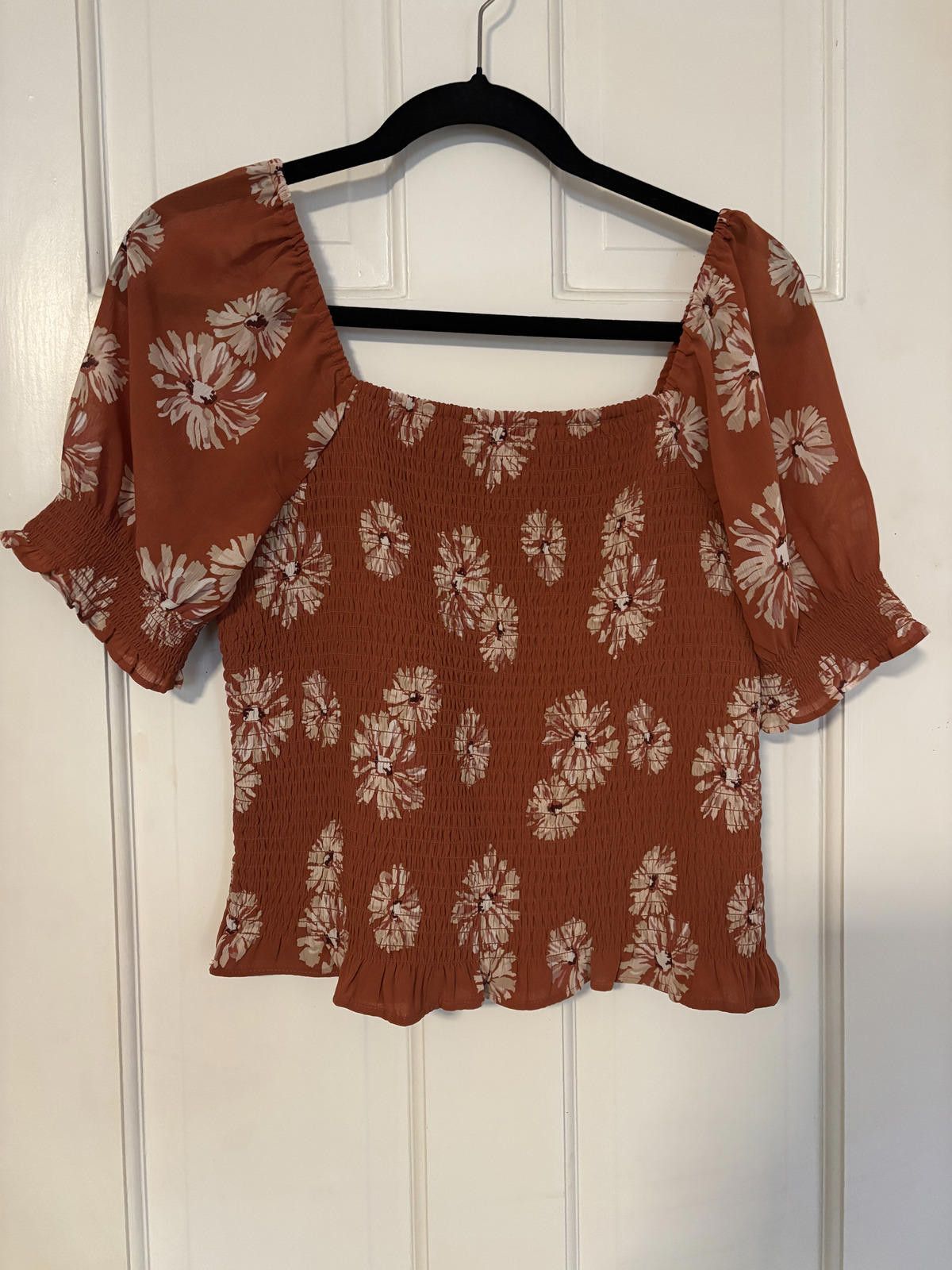 Madewell Madewell Rust Floral Smocked Puff Sleeve Top Size S Size S / US 4 / IT 40 - 5 Thumbnail