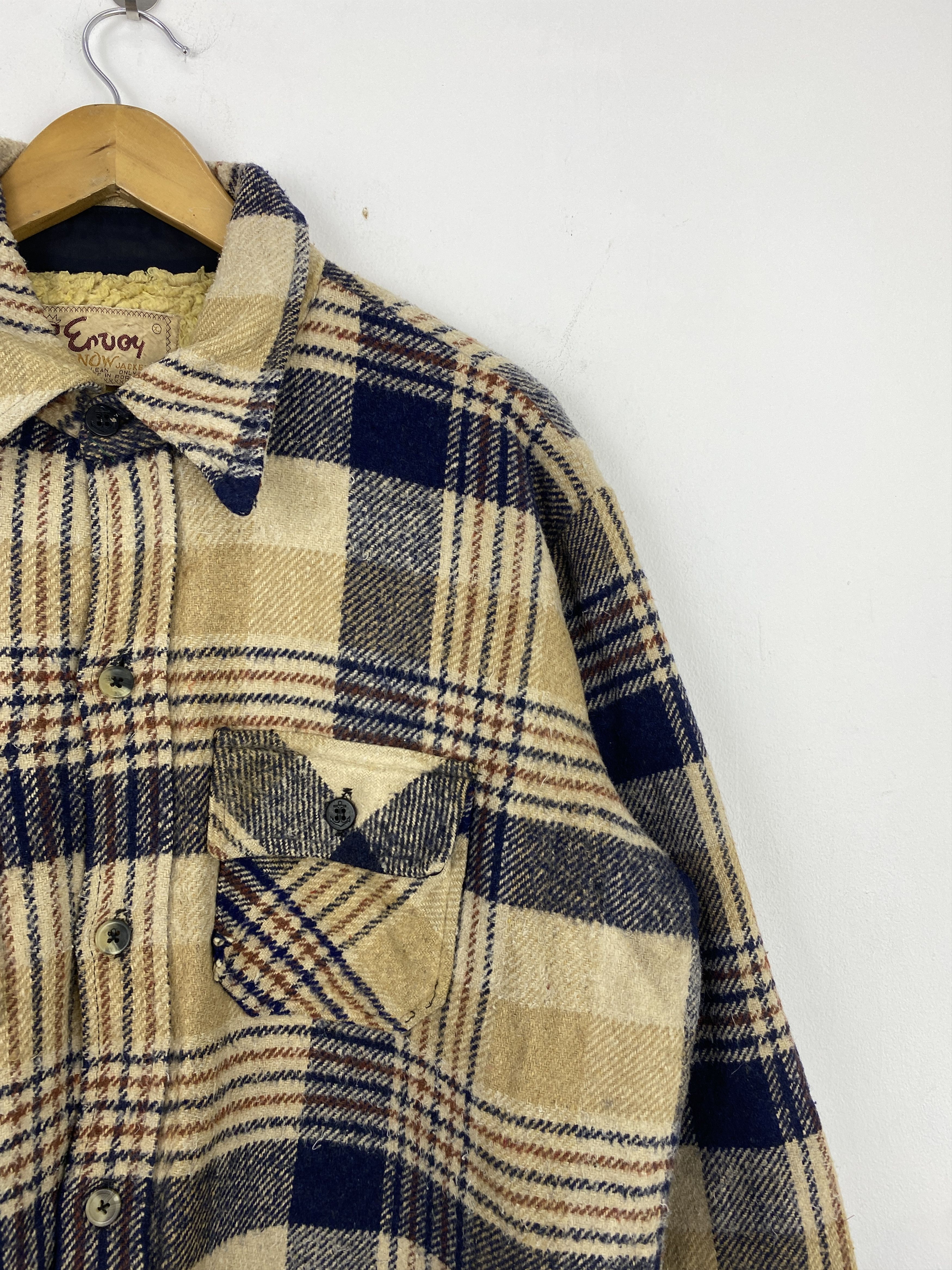 Portuguese Flannel × Vintage 60s Portuguese Flannel Plaid Sherpa Fleece Jacket Size US L / EU 52-54 / 3 - 7 Thumbnail