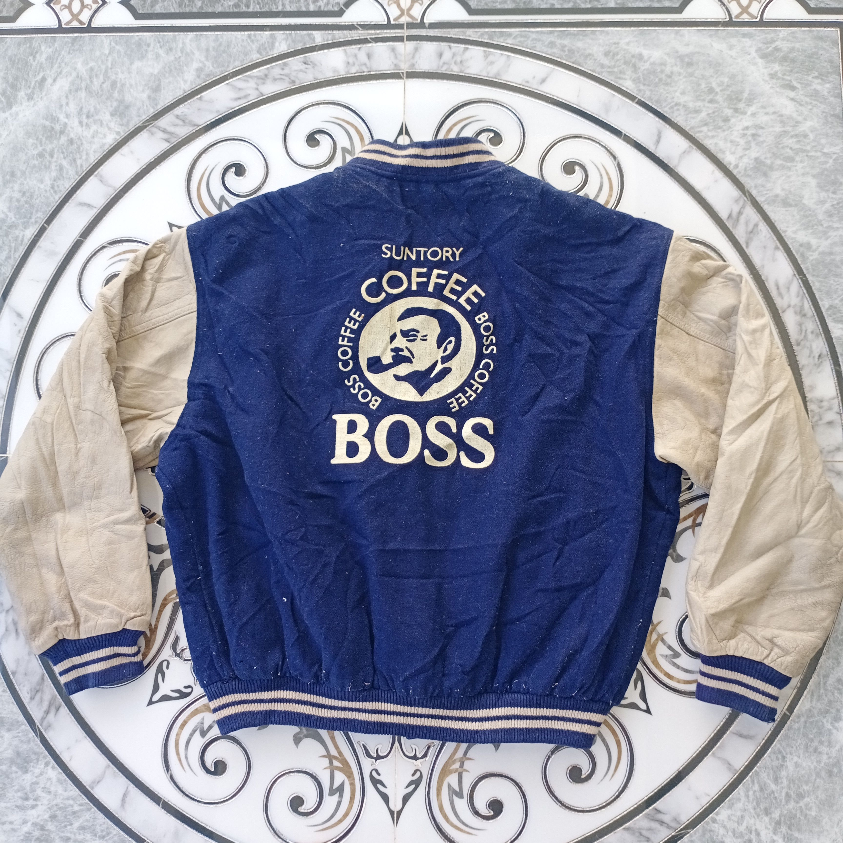 Japanese Brand Vintage Suntory Boss Coffee Leather Wool Varsity Jacket Size US XL / EU 56 / 4 - 11 Thumbnail