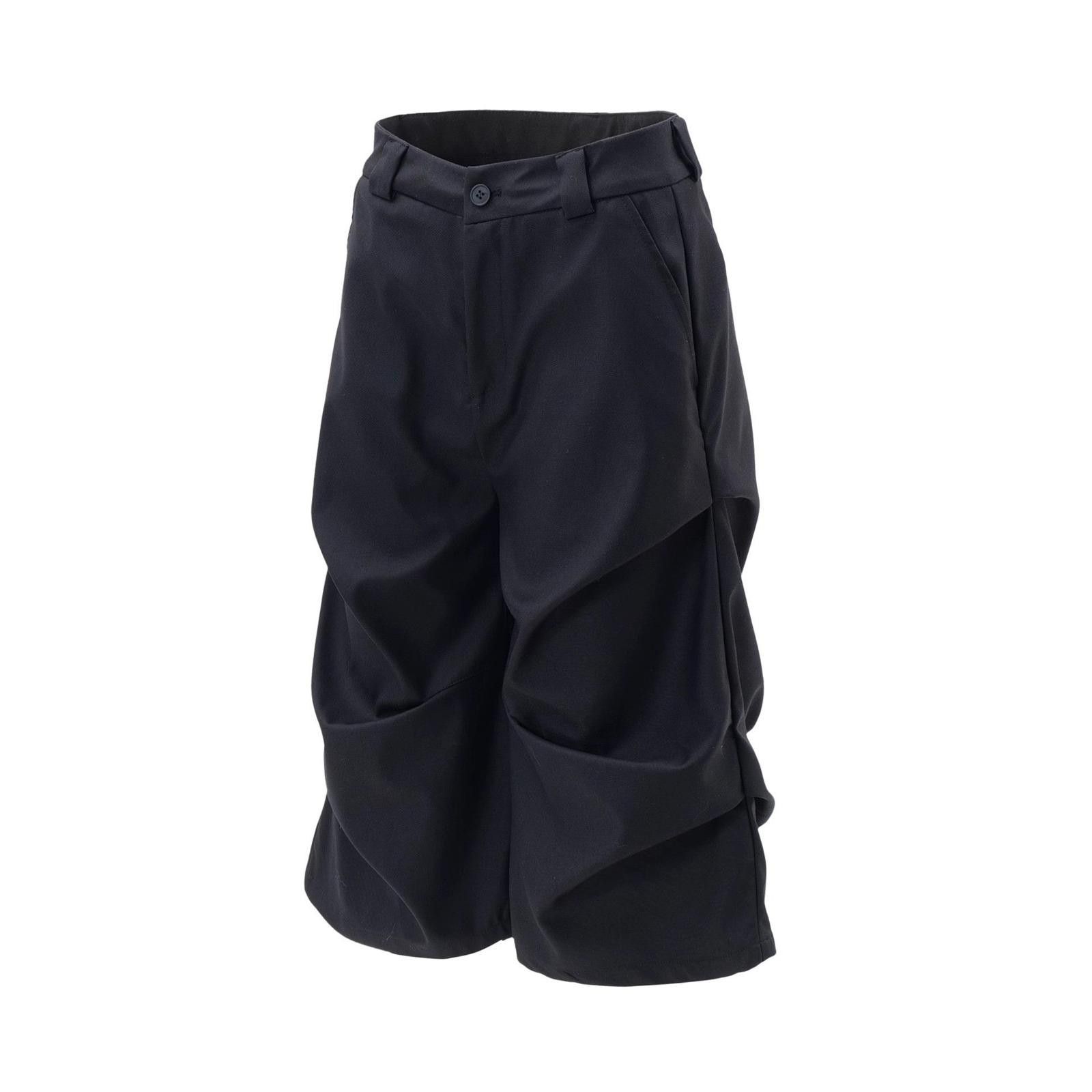 Vintage Pleated Black Wide-Leg Cargo Shorts Size US 30 / EU 46 - 5 Thumbnail