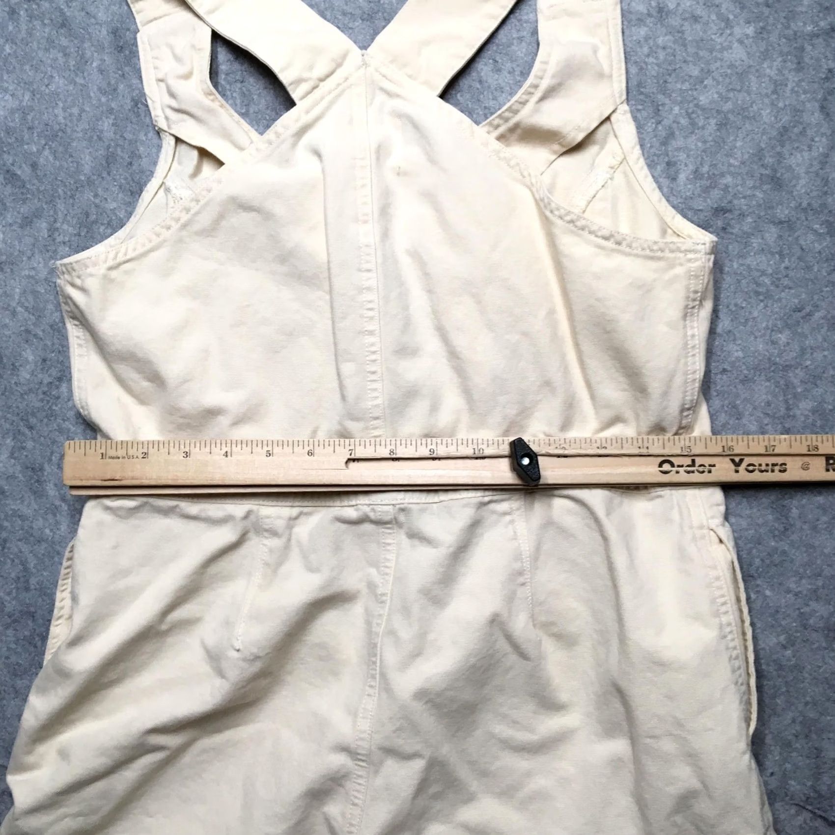 Vintage VINTAGE Miss Selfridge Romper Womens 8 Beige Denim Sleeveless Zip Front Shorteralls Size 30" / US 8 / IT 44 - 7 Thumbnail