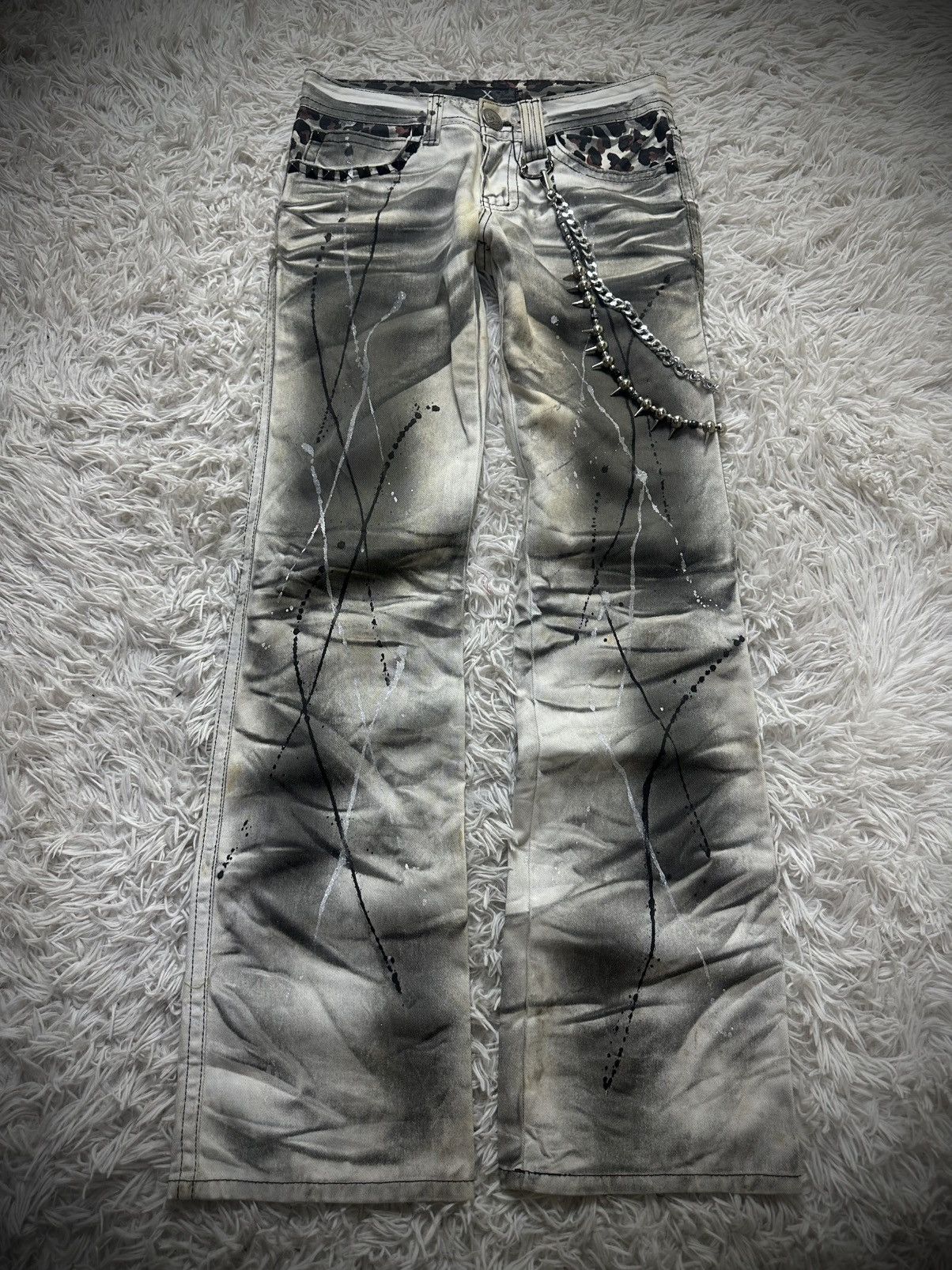 Tornado Mart rare 00s XFRM leopard clawmarks studded flared jeans 