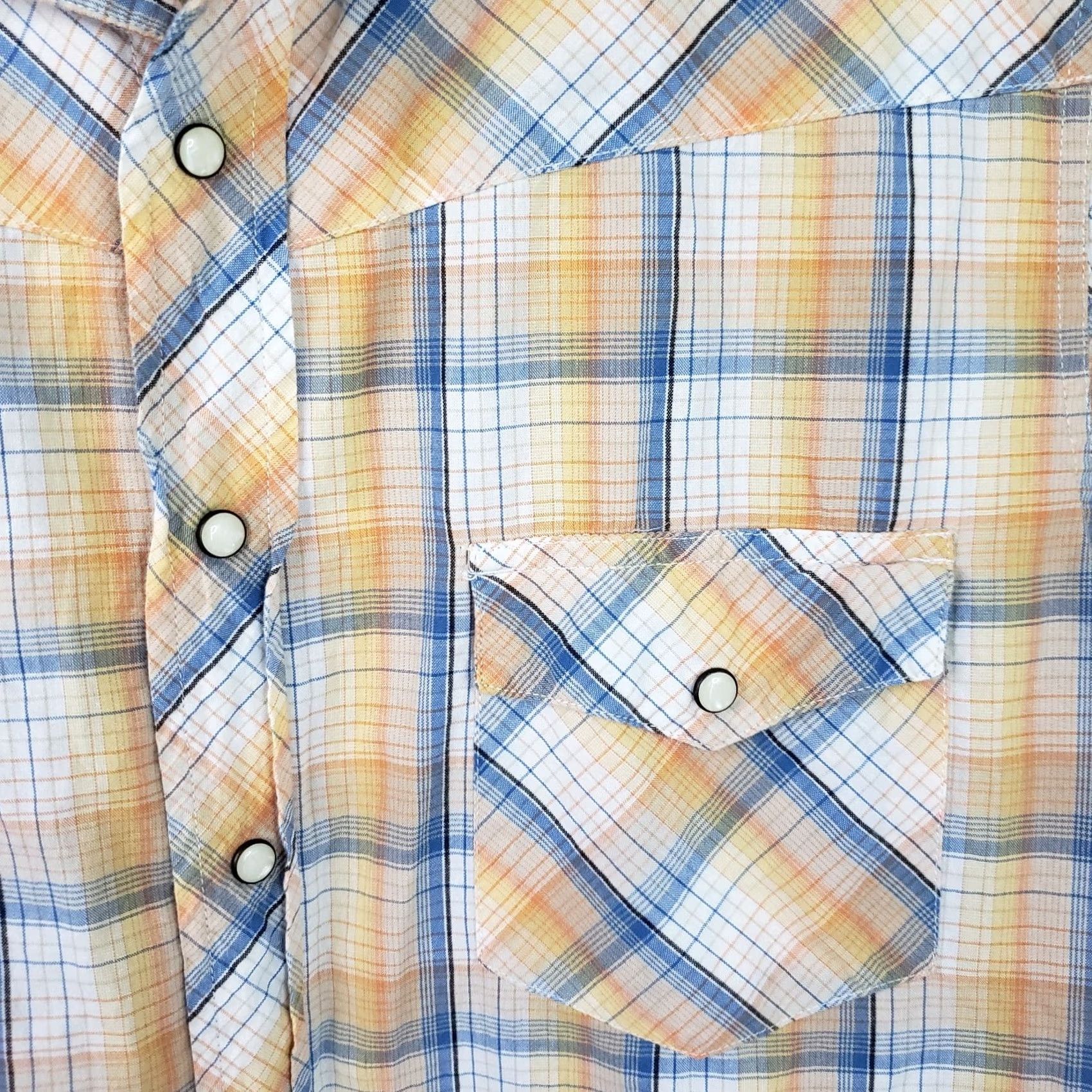 Vintage VINTAGE AriZona Western Shirt Cotton Blue Peach Plaid Short Sleeve Pearlsnap Button-Up M Mens BB 90s Size US M / EU 48-50 / 2 - 4 Thumbnail