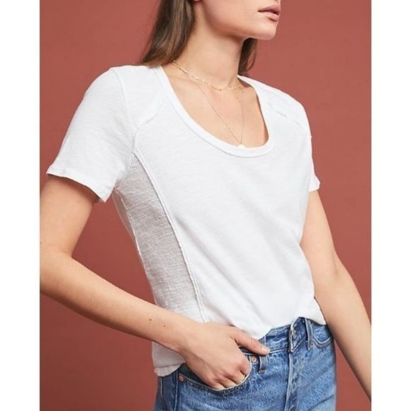 Anthropologie Contrast Stretch Tee Anthropologie White Lightweight Size XS / US 0-2 / IT 36-38 - 4 Thumbnail
